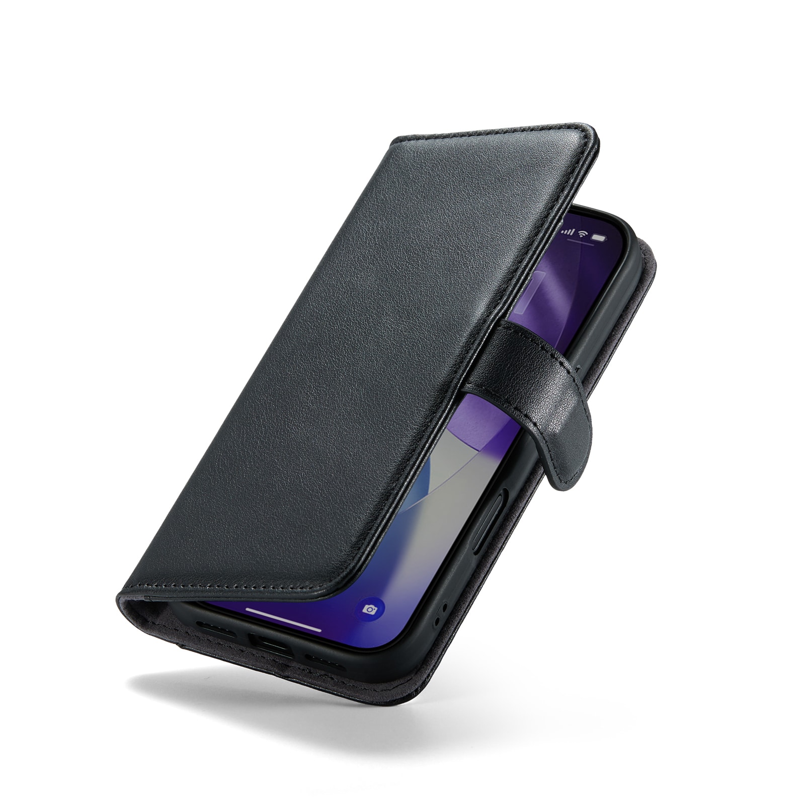 iPhone 17 Pro Lommeboketui i ekte skinn, Svart