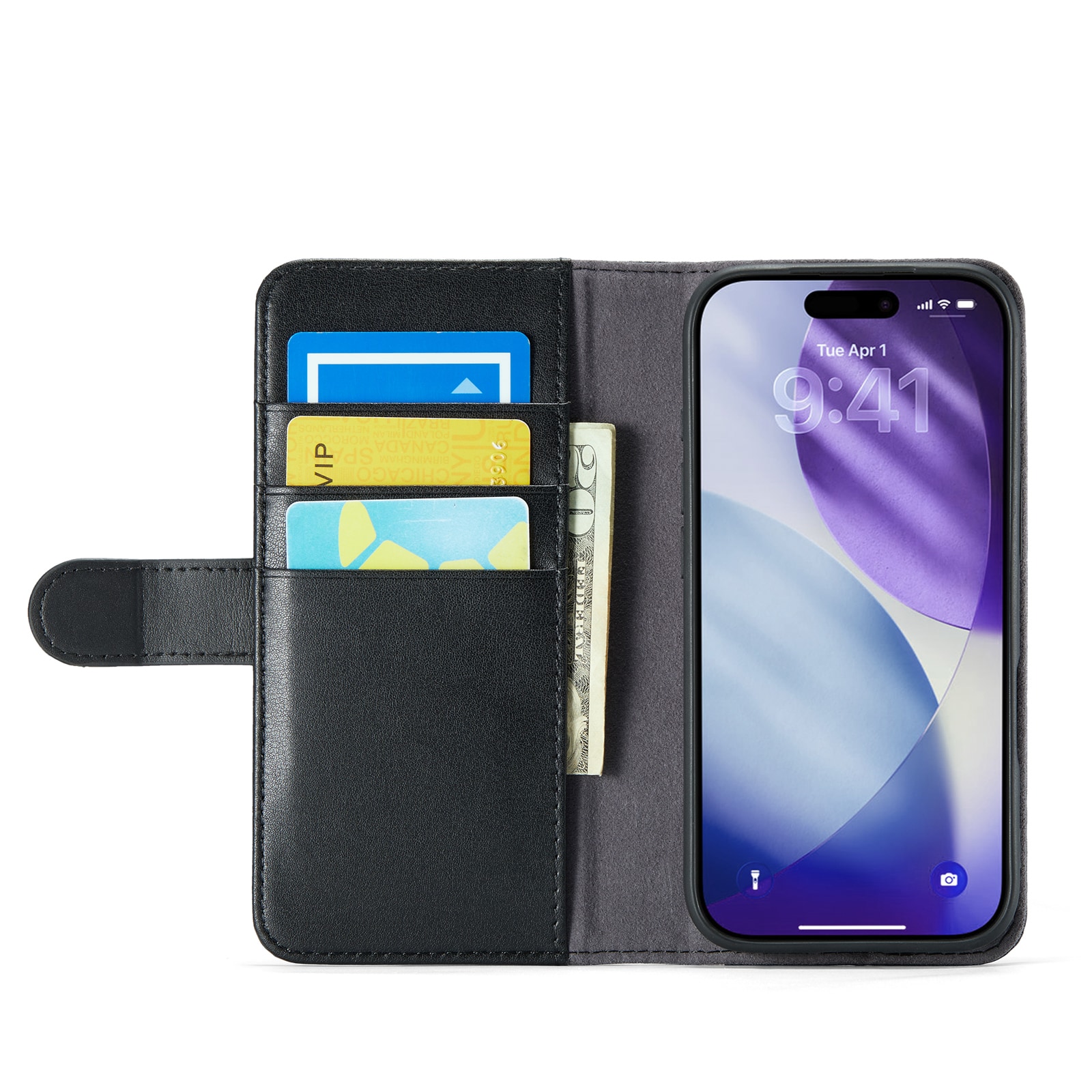 iPhone 17 Pro Lommeboketui i ekte skinn, Svart