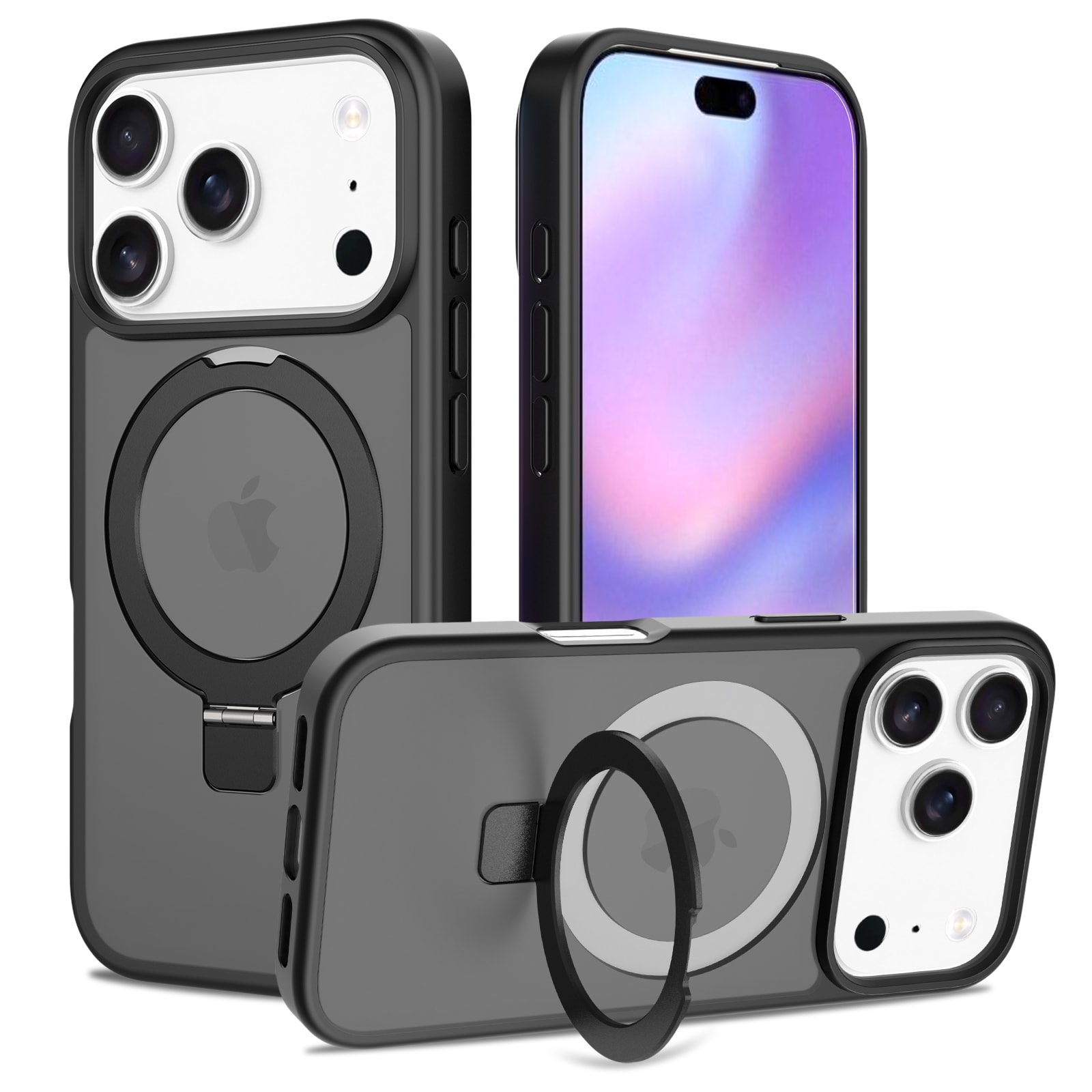 iPhone 17 Pro Max Magnetic hybriddeksel med stativfunksjon, Svart
