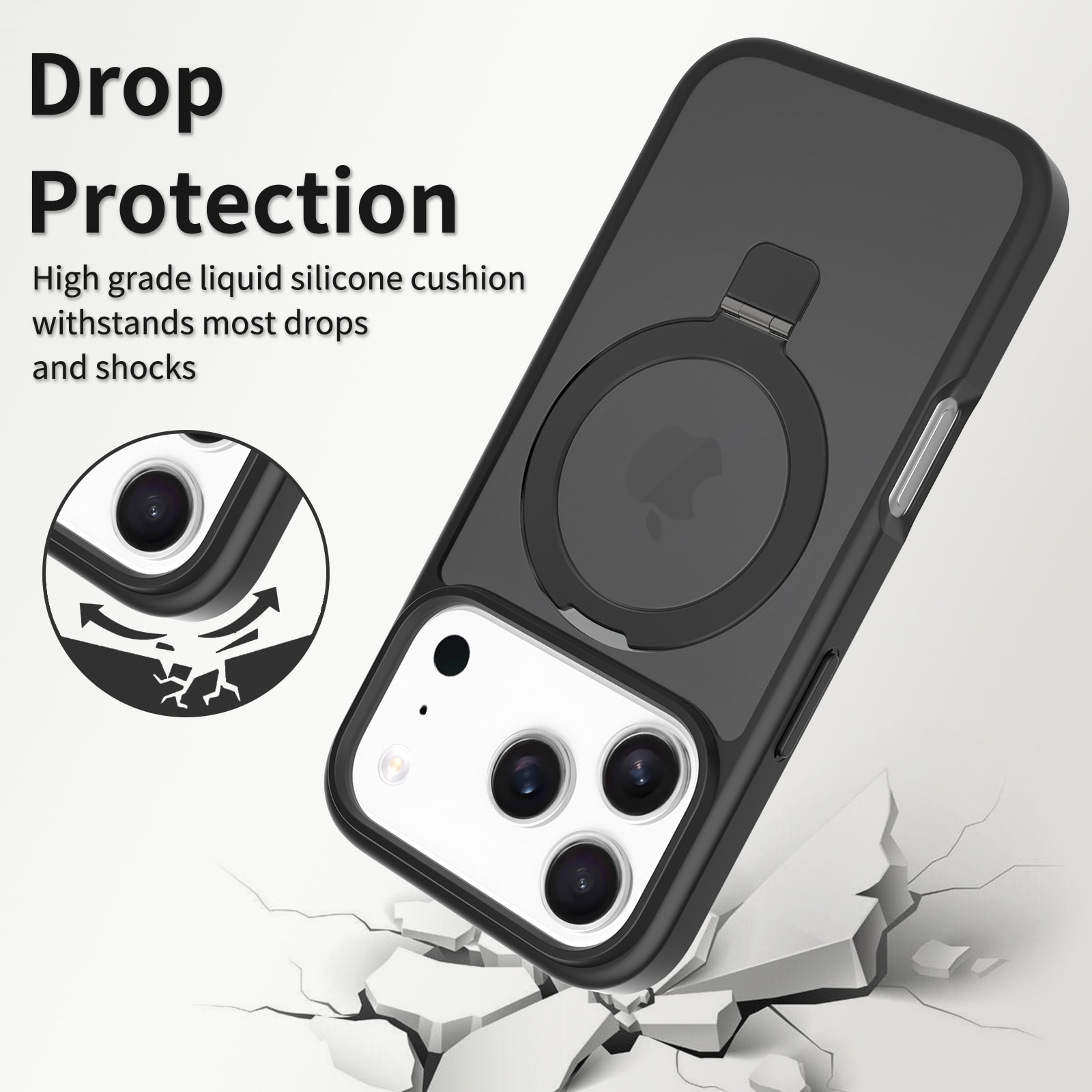 iPhone 17 Pro Max Magnetic hybriddeksel med stativfunksjon, Svart