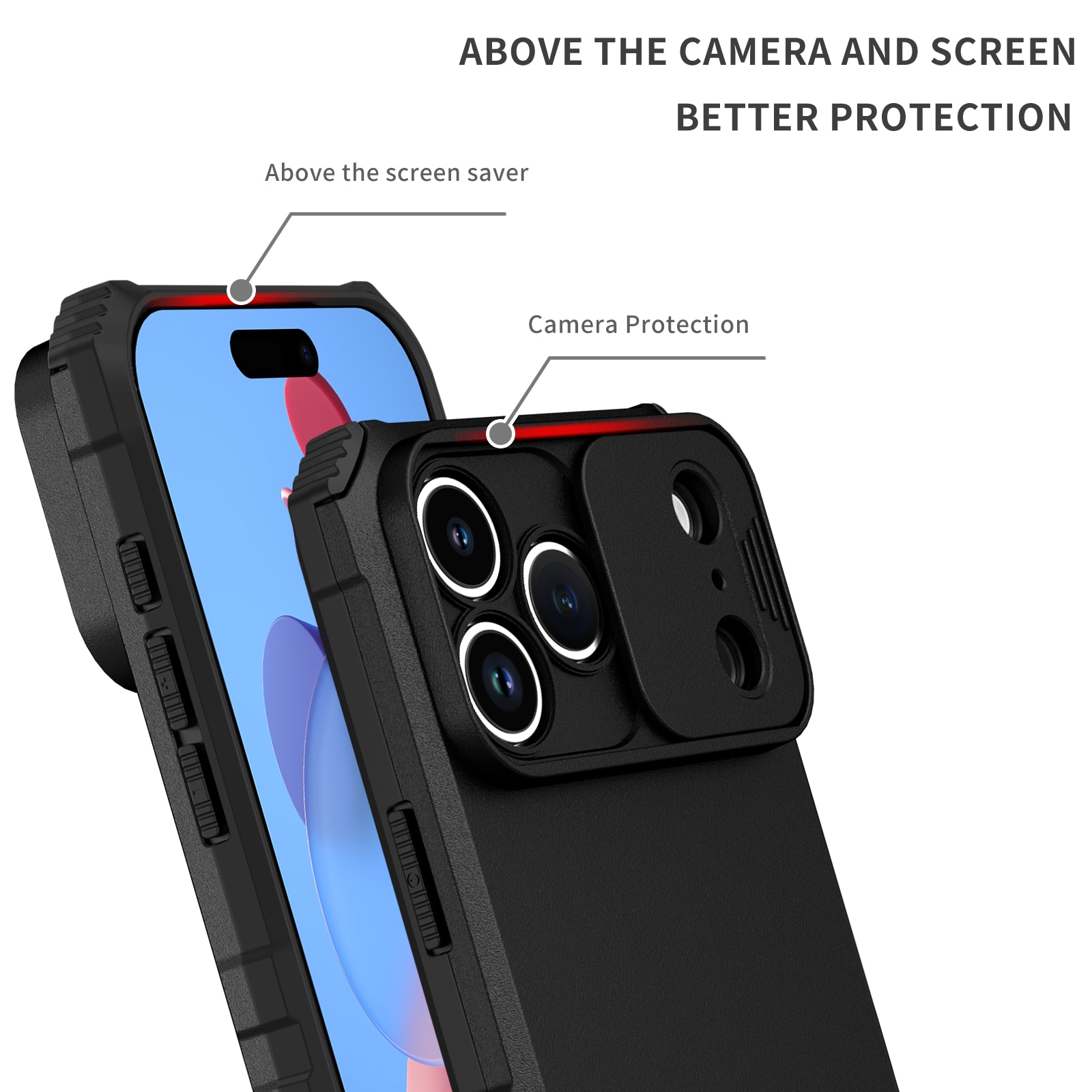 iPhone 17 Pro Max Deksel med kickstand & kameralinsebeskyttelse, Svart