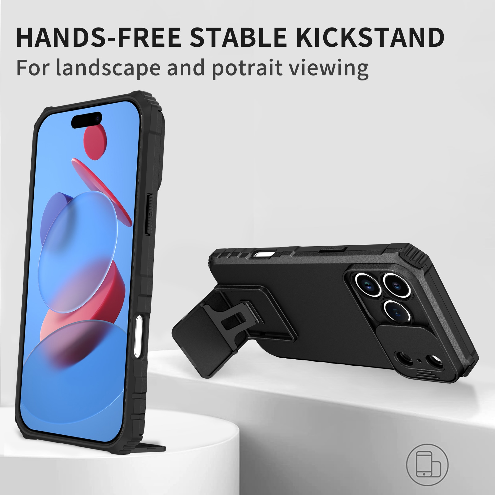iPhone 17 Pro Max Deksel med kickstand & kameralinsebeskyttelse, Svart