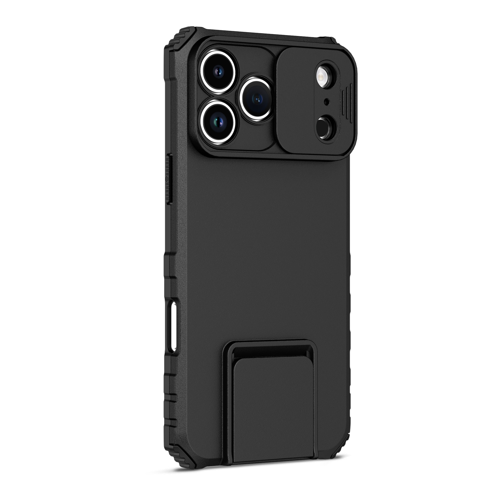 iPhone 17 Pro Max Deksel med kickstand & kameralinsebeskyttelse, Svart