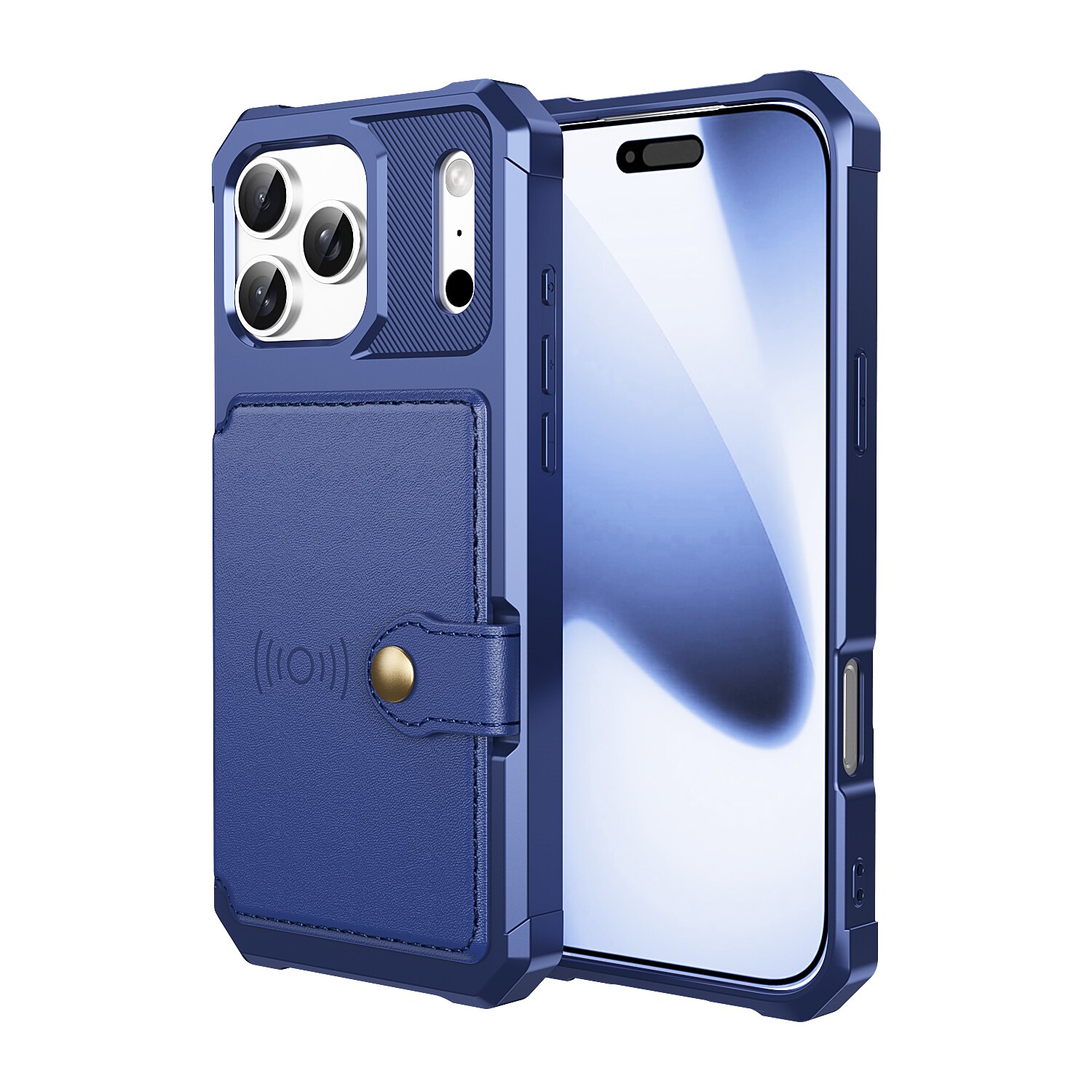iPhone 17 Pro Max Støtsikkert deksel med lommebok, Blå