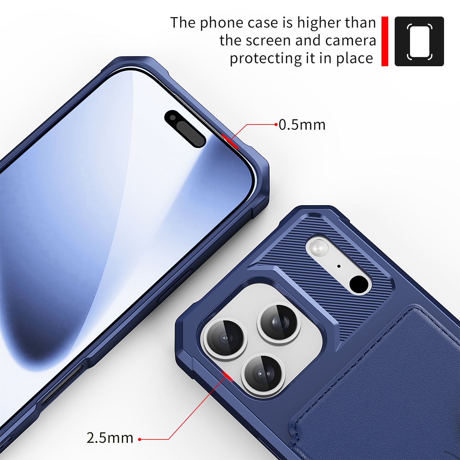 iPhone 17 Pro Max Støtsikkert deksel med lommebok, Blå