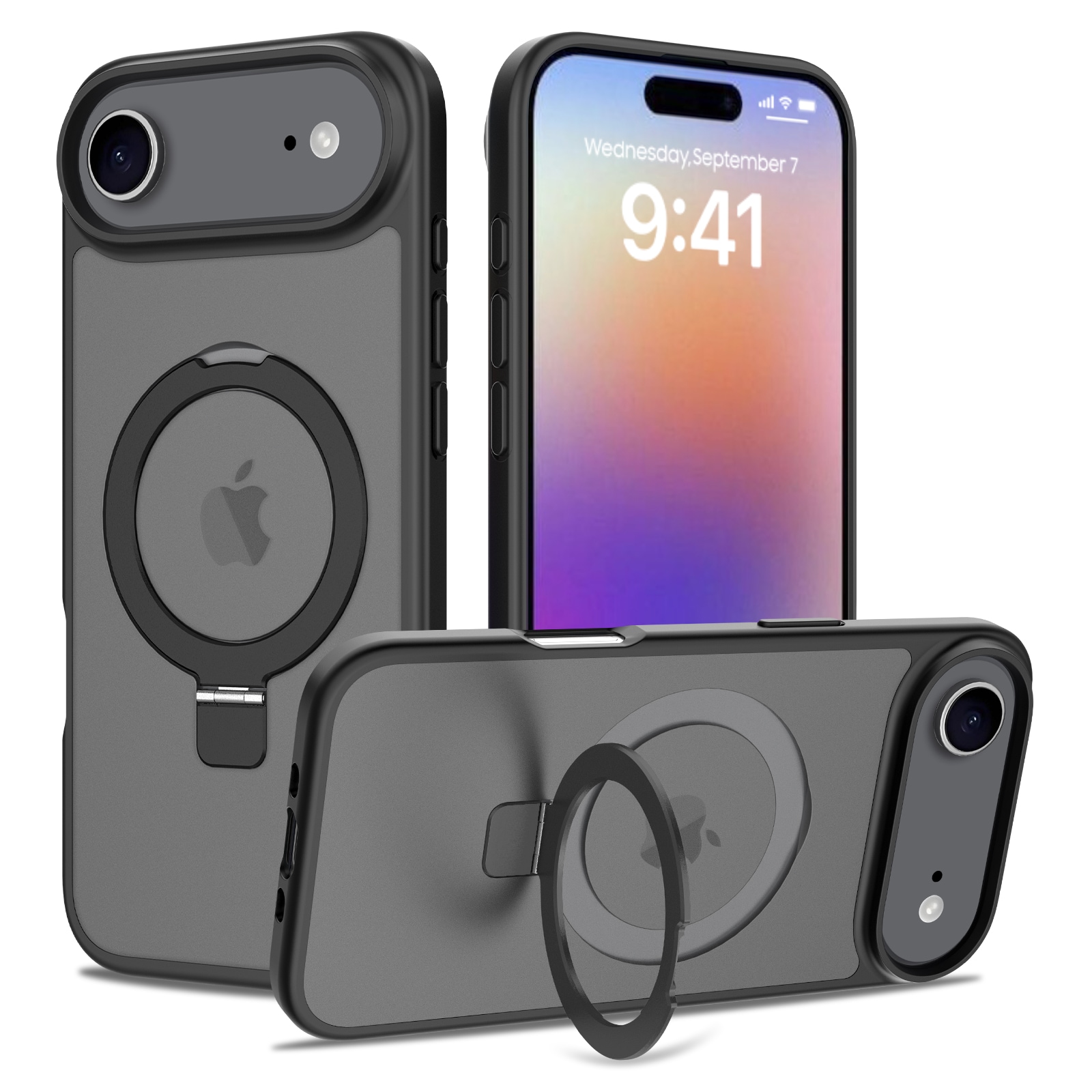 iPhone 17 Air Magnetic hybriddeksel med stativfunksjon, Svart