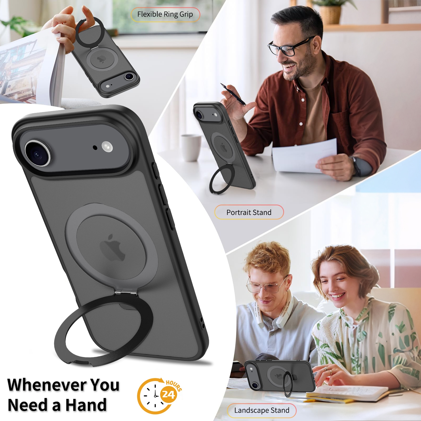 iPhone 17 Air Magnetic hybriddeksel med stativfunksjon, Svart