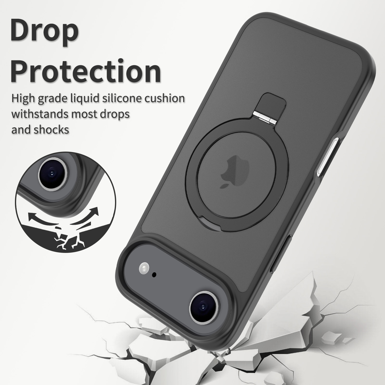 iPhone 17 Air Magnetic hybriddeksel med stativfunksjon, Svart