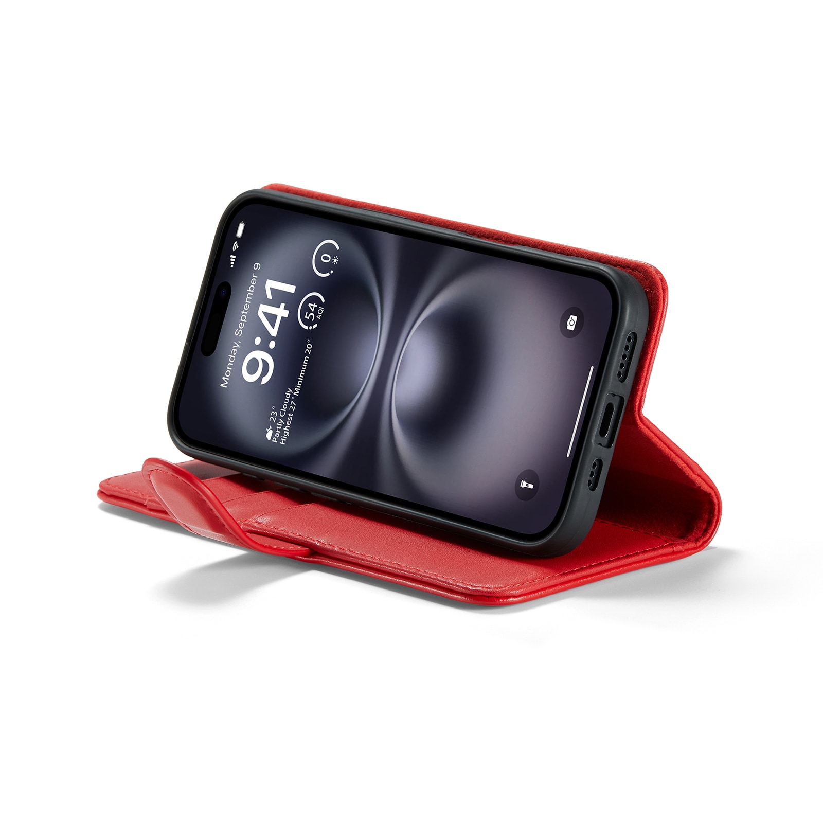 iPhone 16 Lommeboketui i ekte skinn, Rød