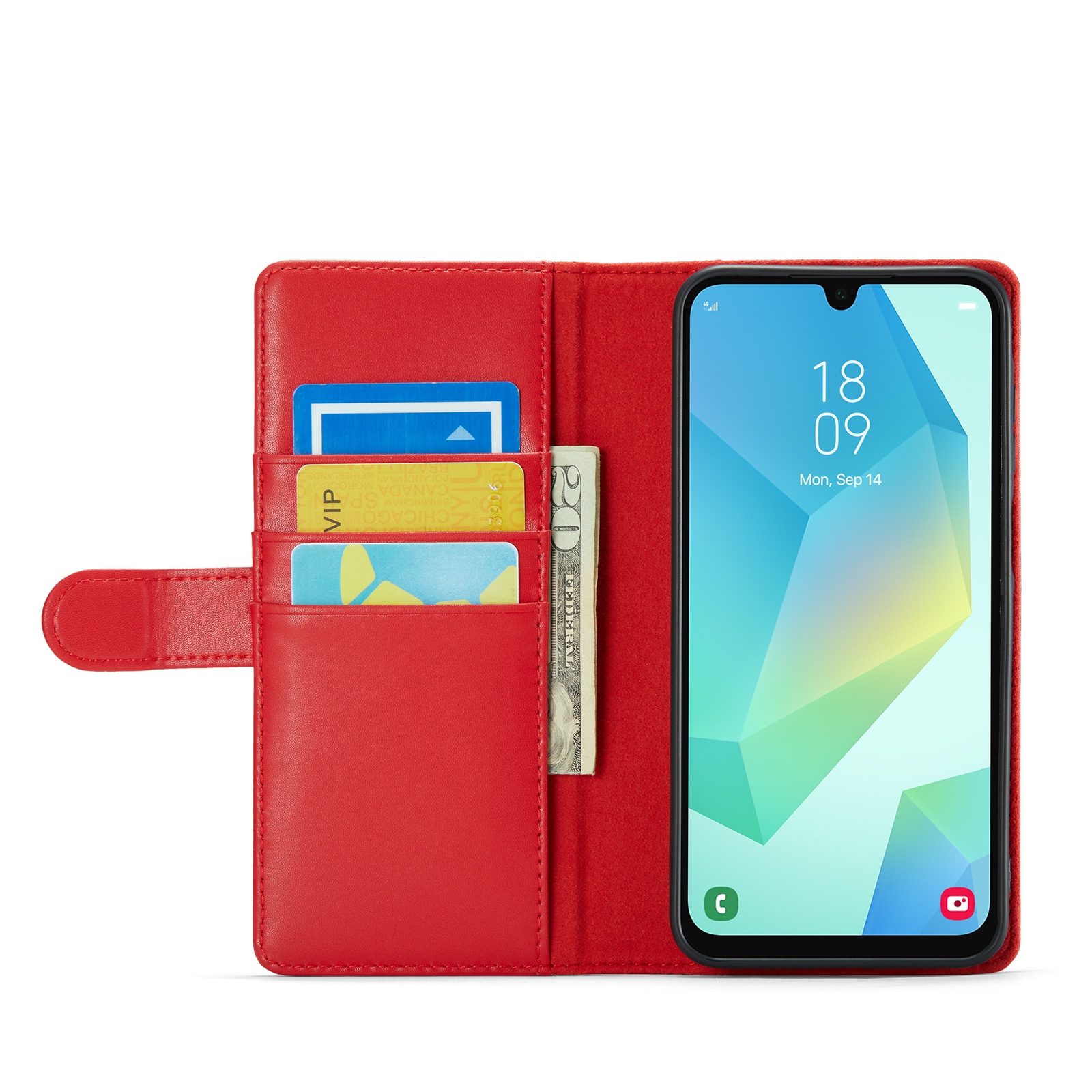 Samsung Galaxy A16 Lommeboketui i ekte skinn, Rød