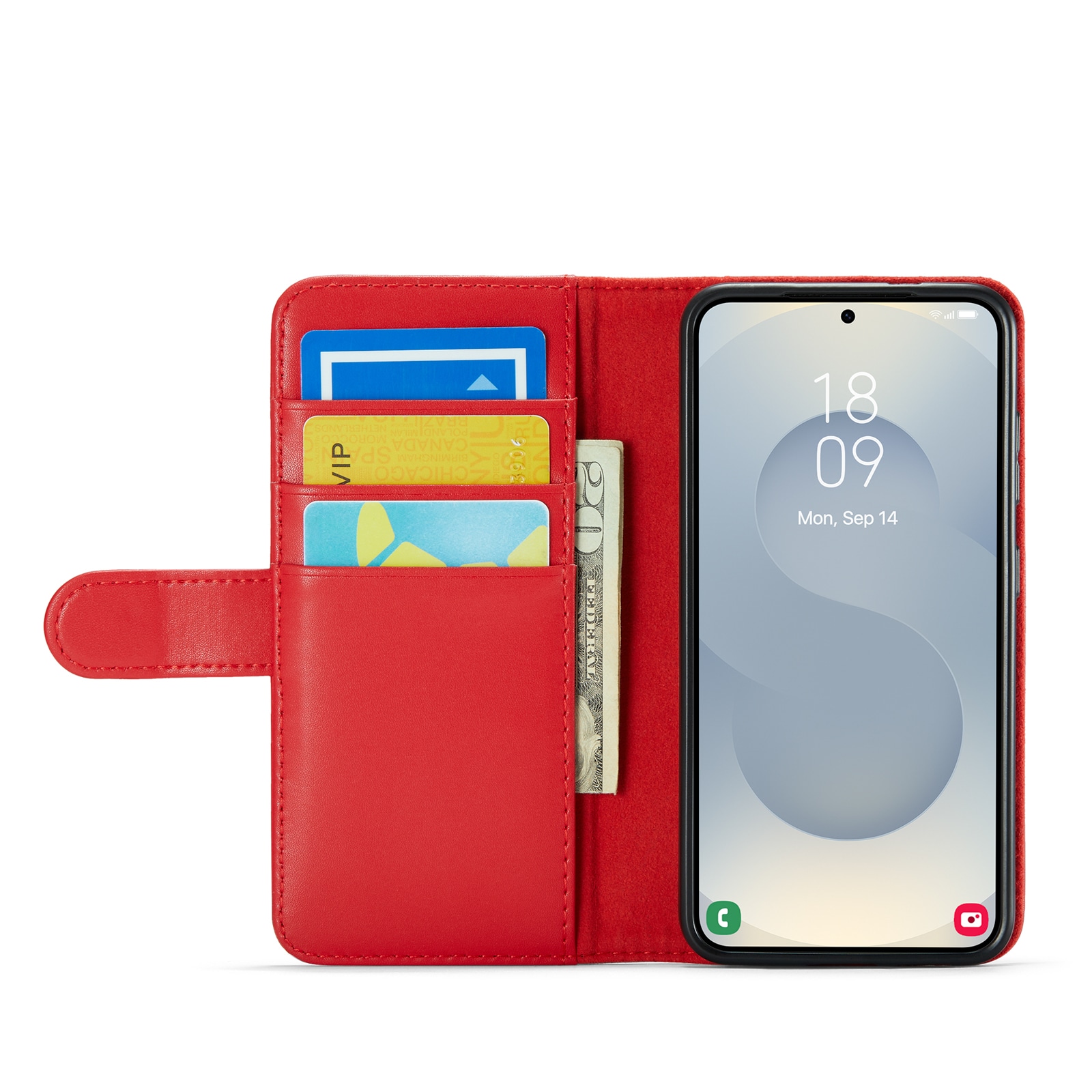 Samsung Galaxy S25 Lommeboketui i ekte skinn, Rød