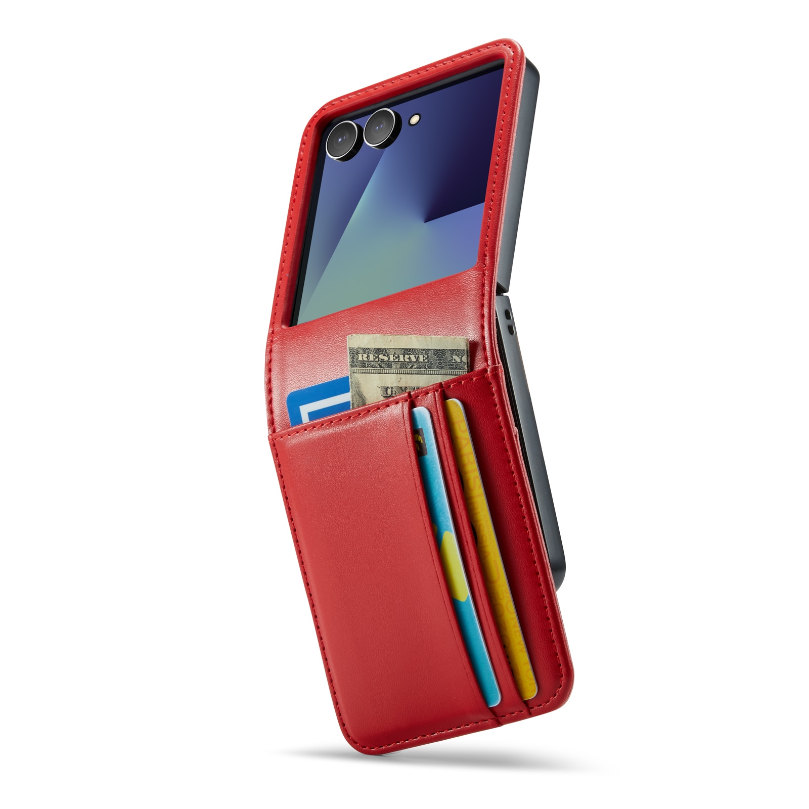 Samsung Galaxy Z Flip 7 Lommeboketui i ekte skinn, Rød