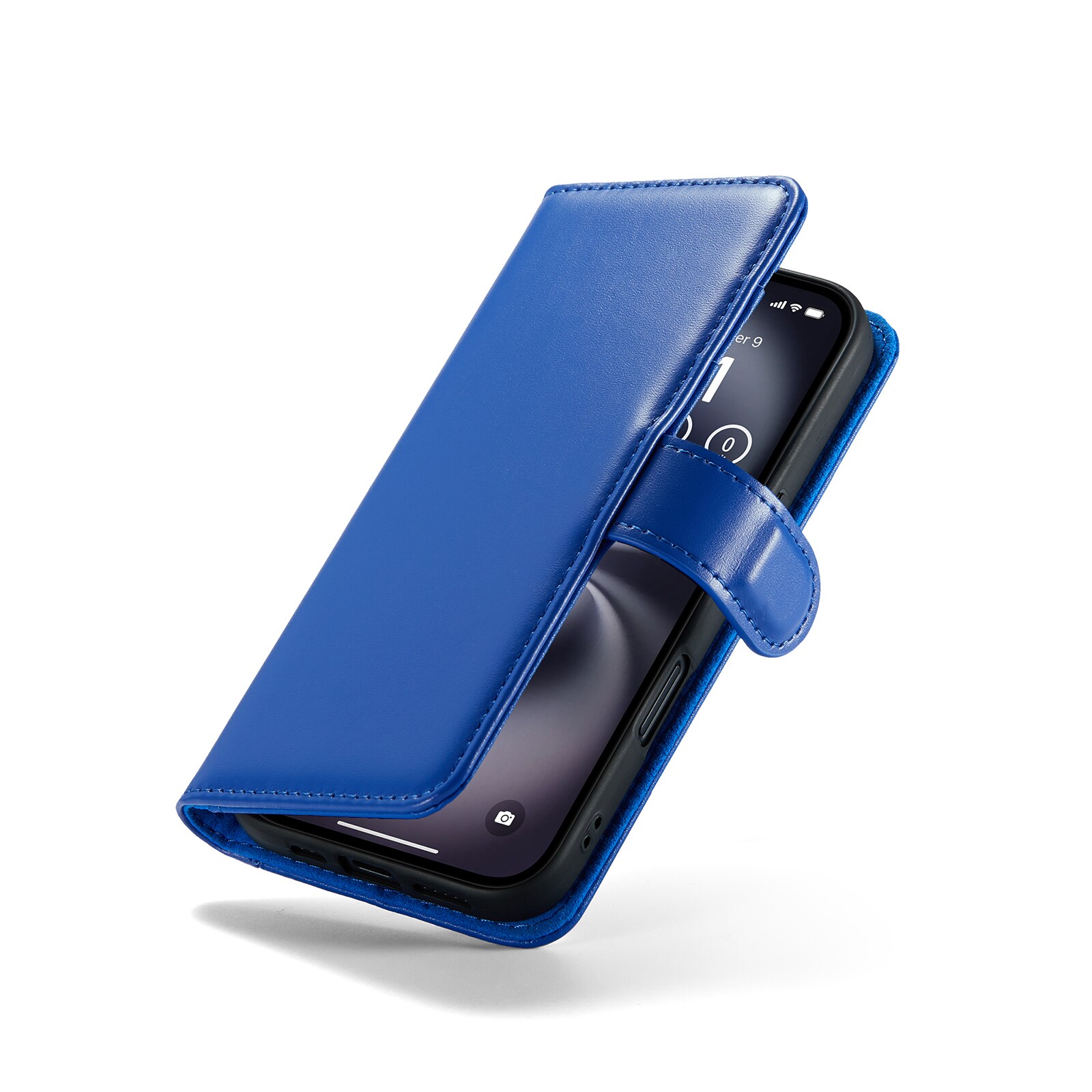 iPhone 16 Lommeboketui i ekte skinn, Blå