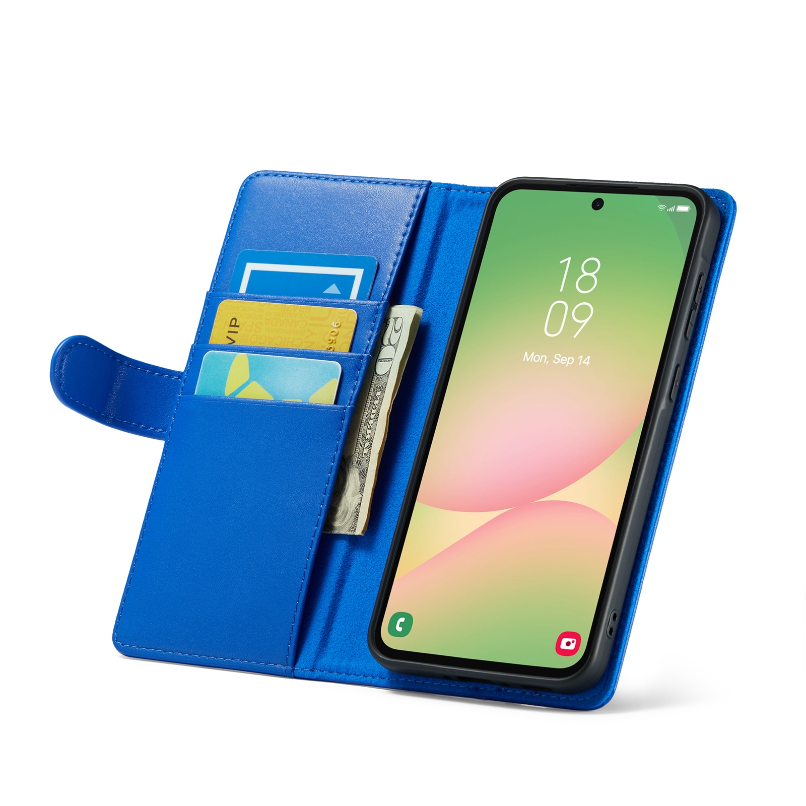 Samsung Galaxy A56 Lommeboketui i ekte skinn, Blå