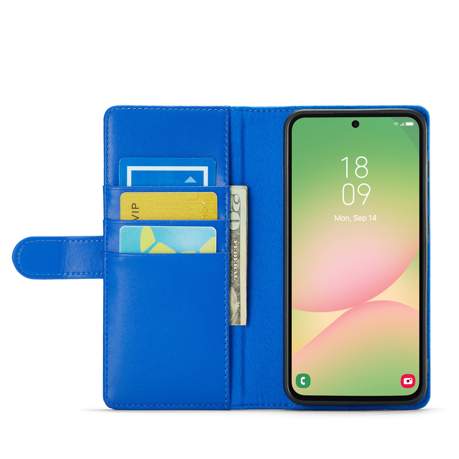 Samsung Galaxy A56 Lommeboketui i ekte skinn, Blå