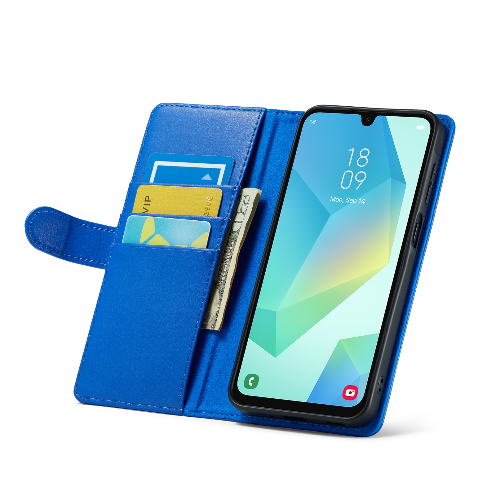 Samsung Galaxy A16 Lommeboketui i ekte skinn, Blå