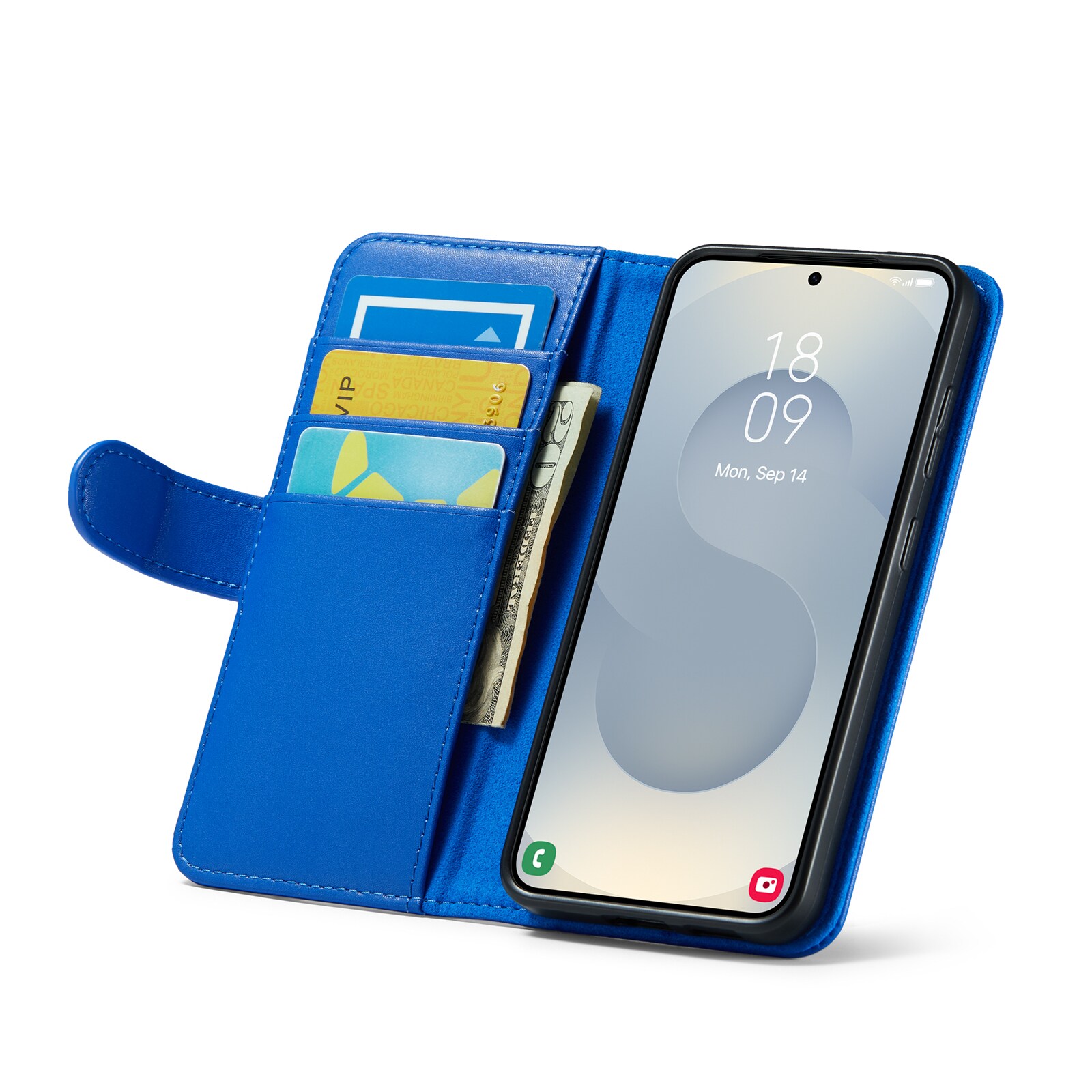 Samsung Galaxy S25 Lommeboketui i ekte skinn, Blå