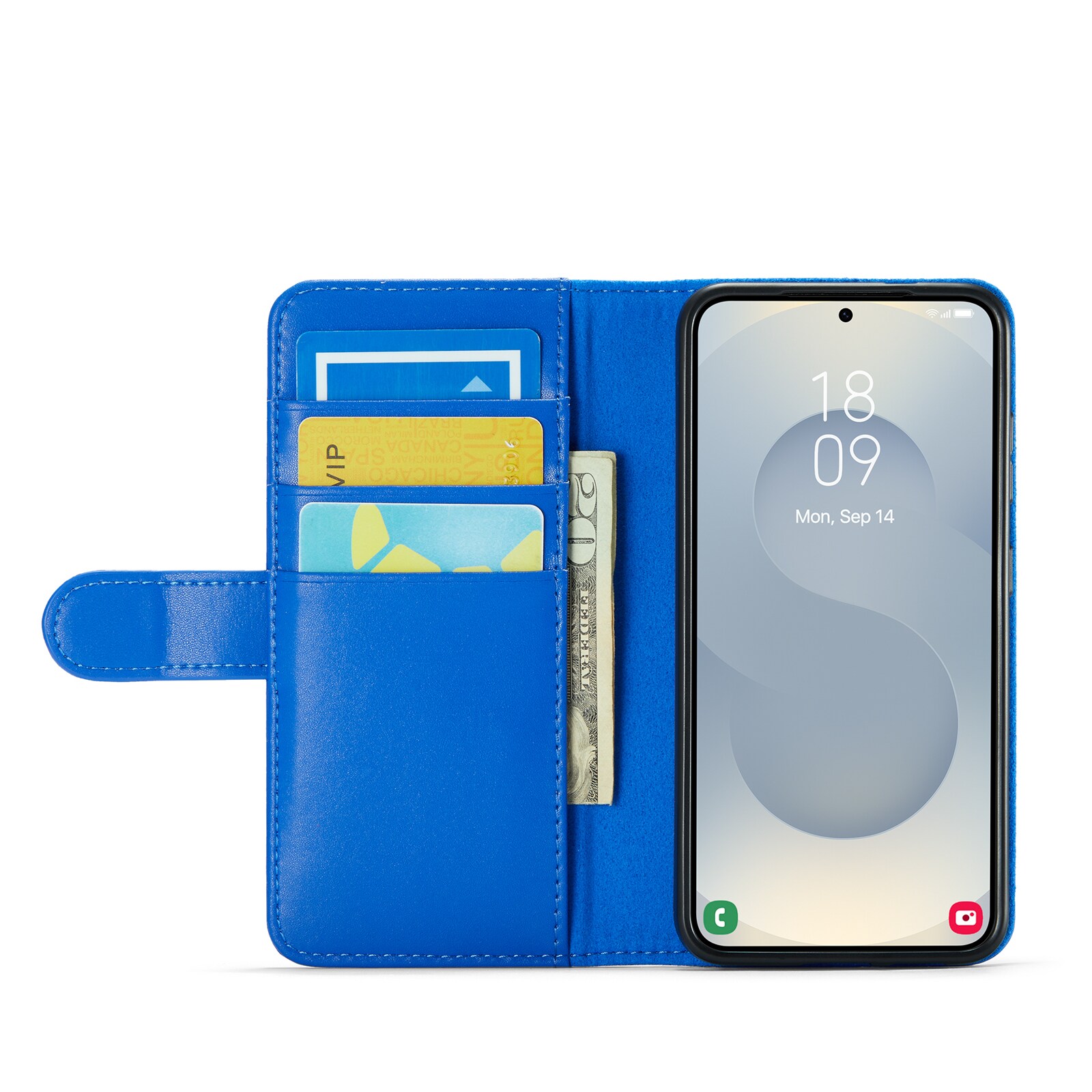 Samsung Galaxy S25 Lommeboketui i ekte skinn, Blå