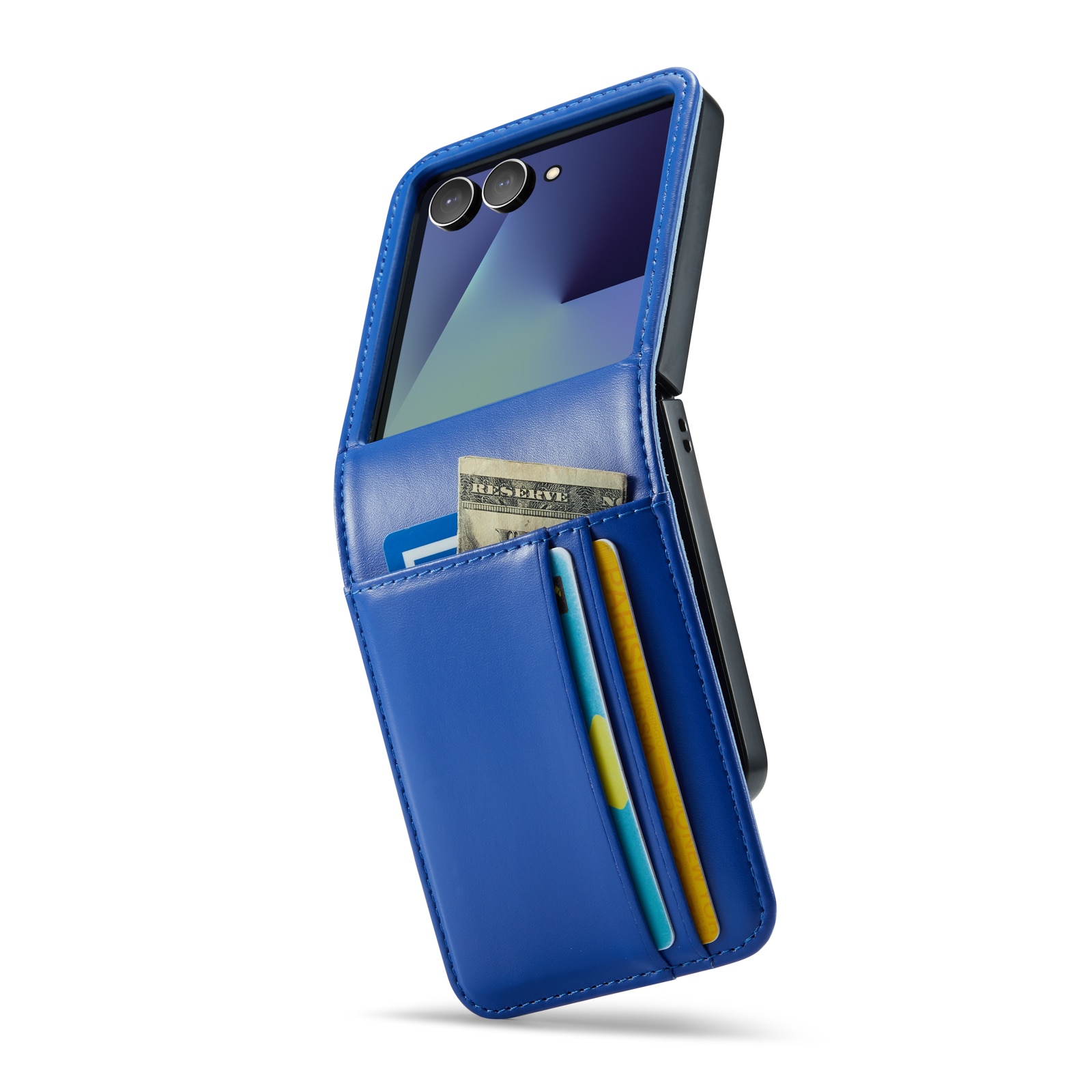 Samsung Galaxy Z Flip 7 Lommeboketui i ekte skinn, Blå