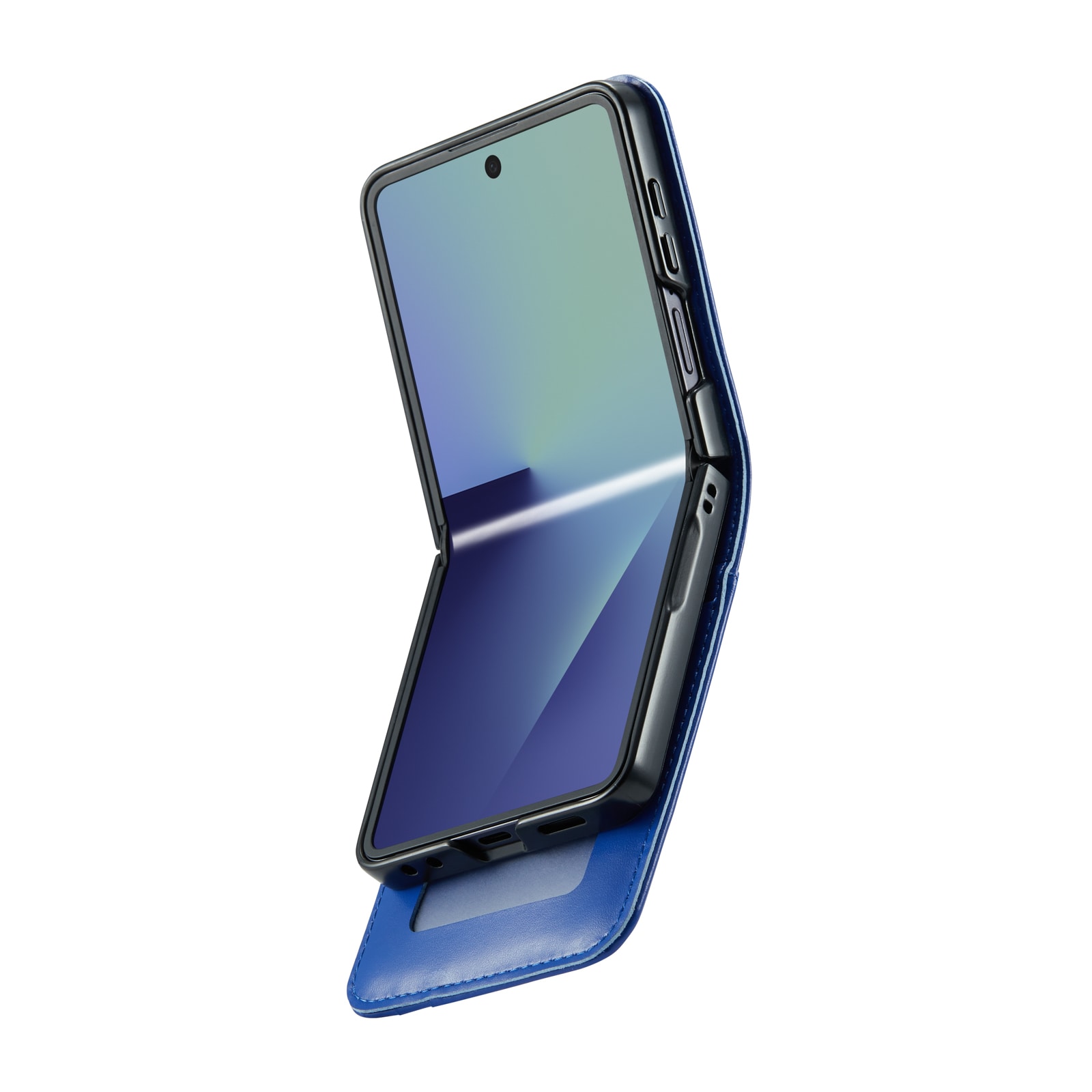 Samsung Galaxy Z Flip 7 Lommeboketui i ekte skinn, Blå