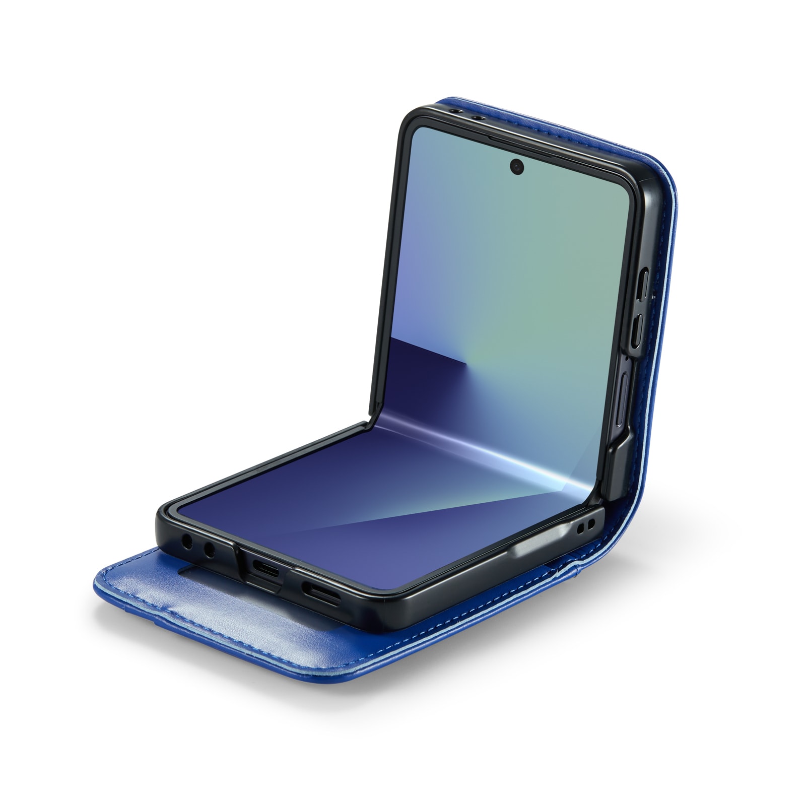 Samsung Galaxy Z Flip 7 Lommeboketui i ekte skinn, Blå