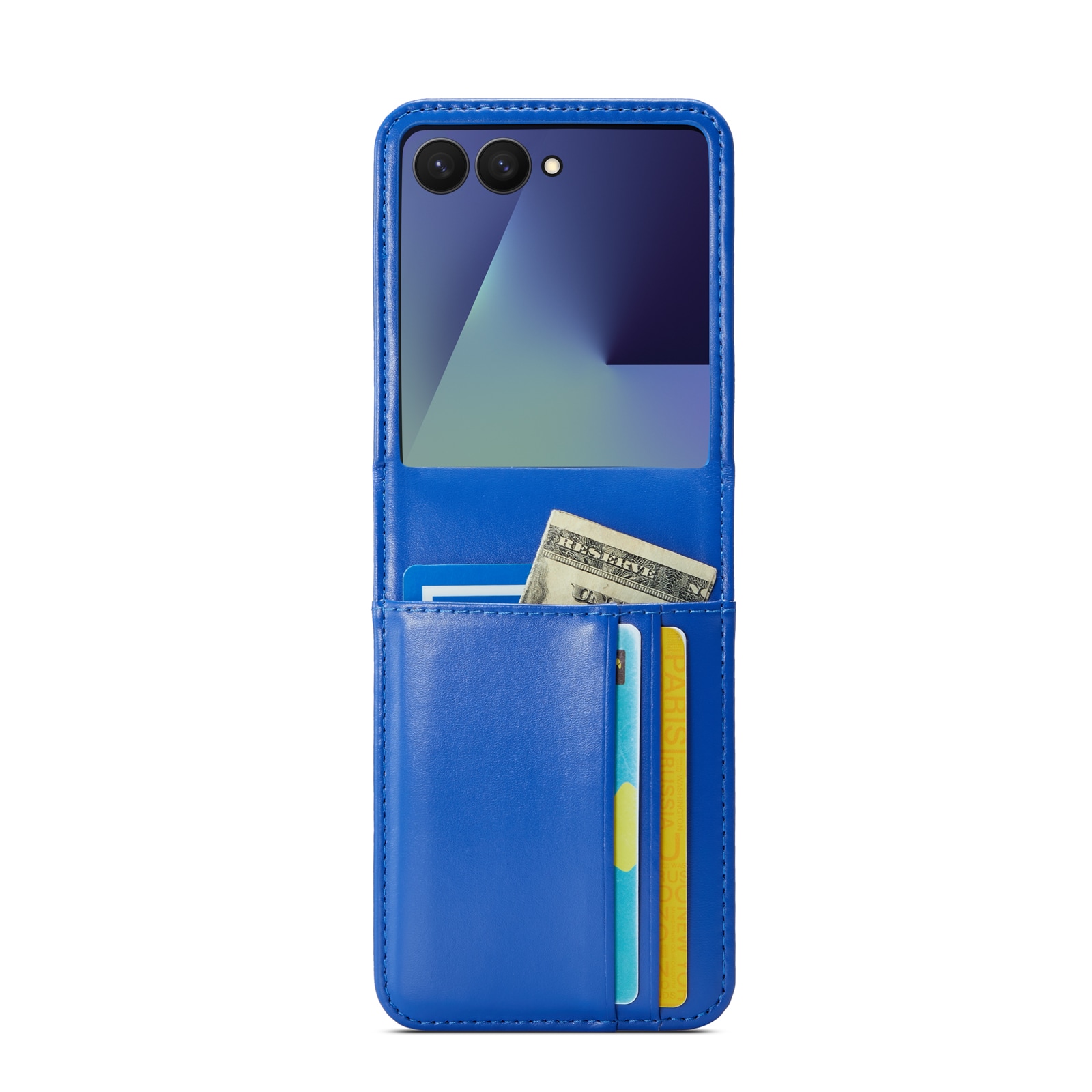 Samsung Galaxy Z Flip 7 Lommeboketui i ekte skinn, Blå