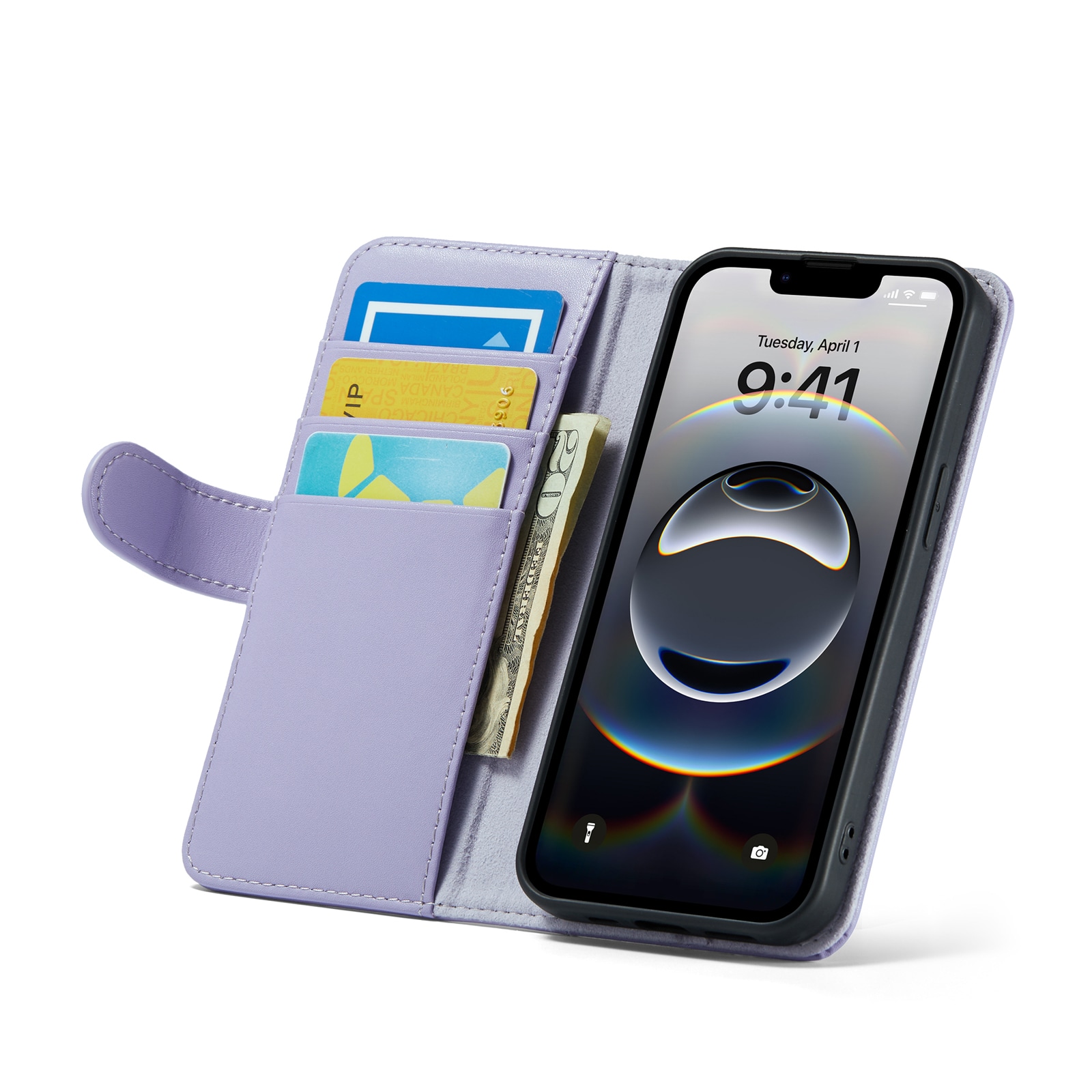 iPhone 12/iPhone 12 Pro Lommeboketui i ekte skinn, Lilla