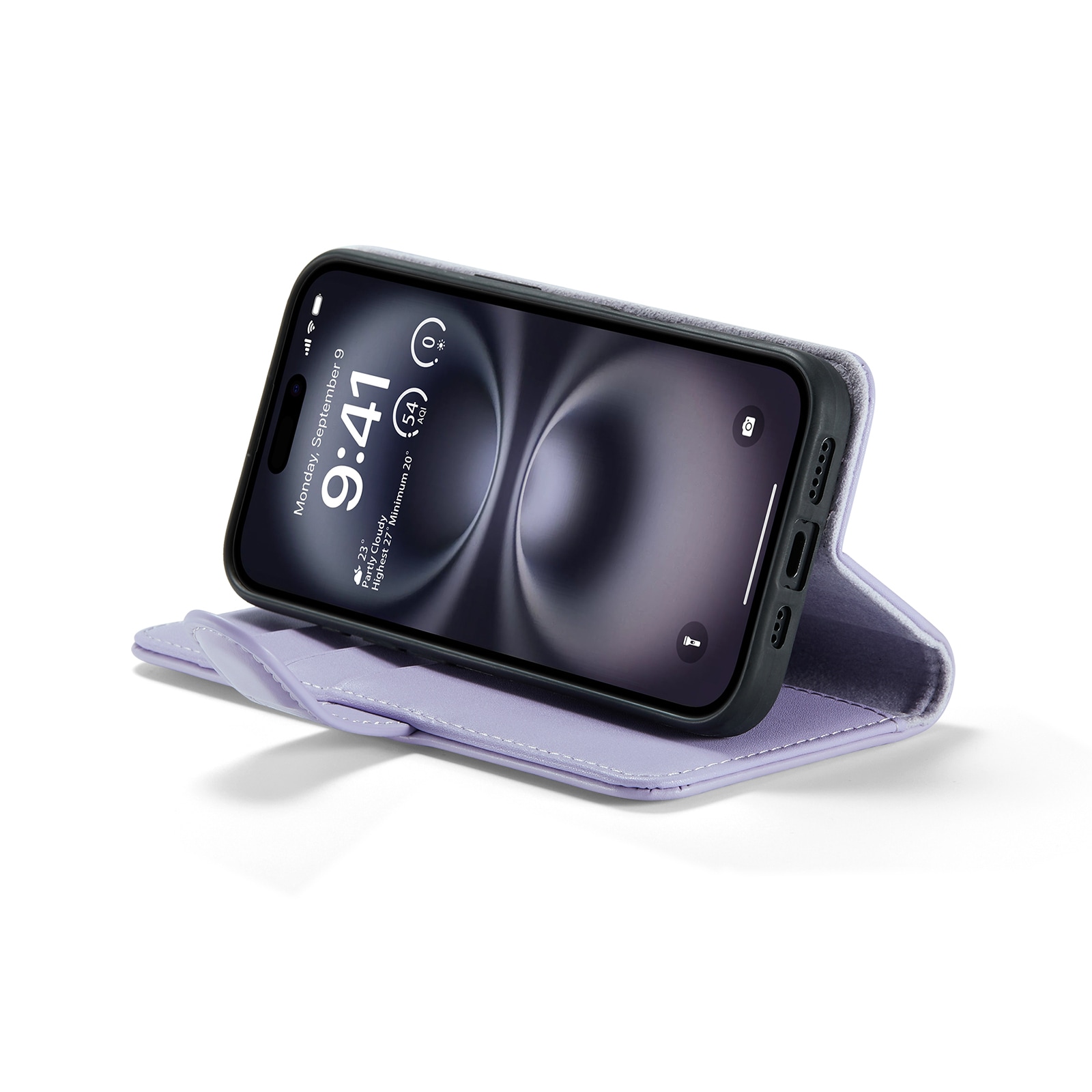iPhone 17 Lommeboketui i ekte skinn, Lilla