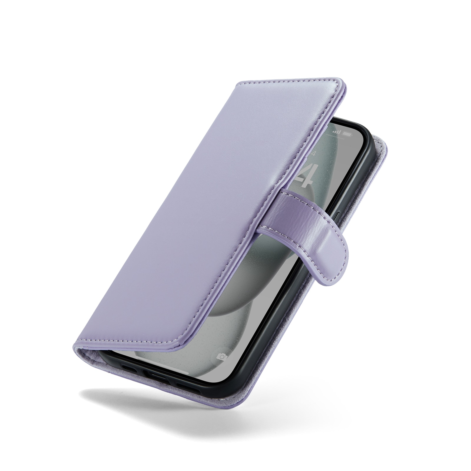 iPhone 15 Lommeboketui i ekte skinn, Lilla