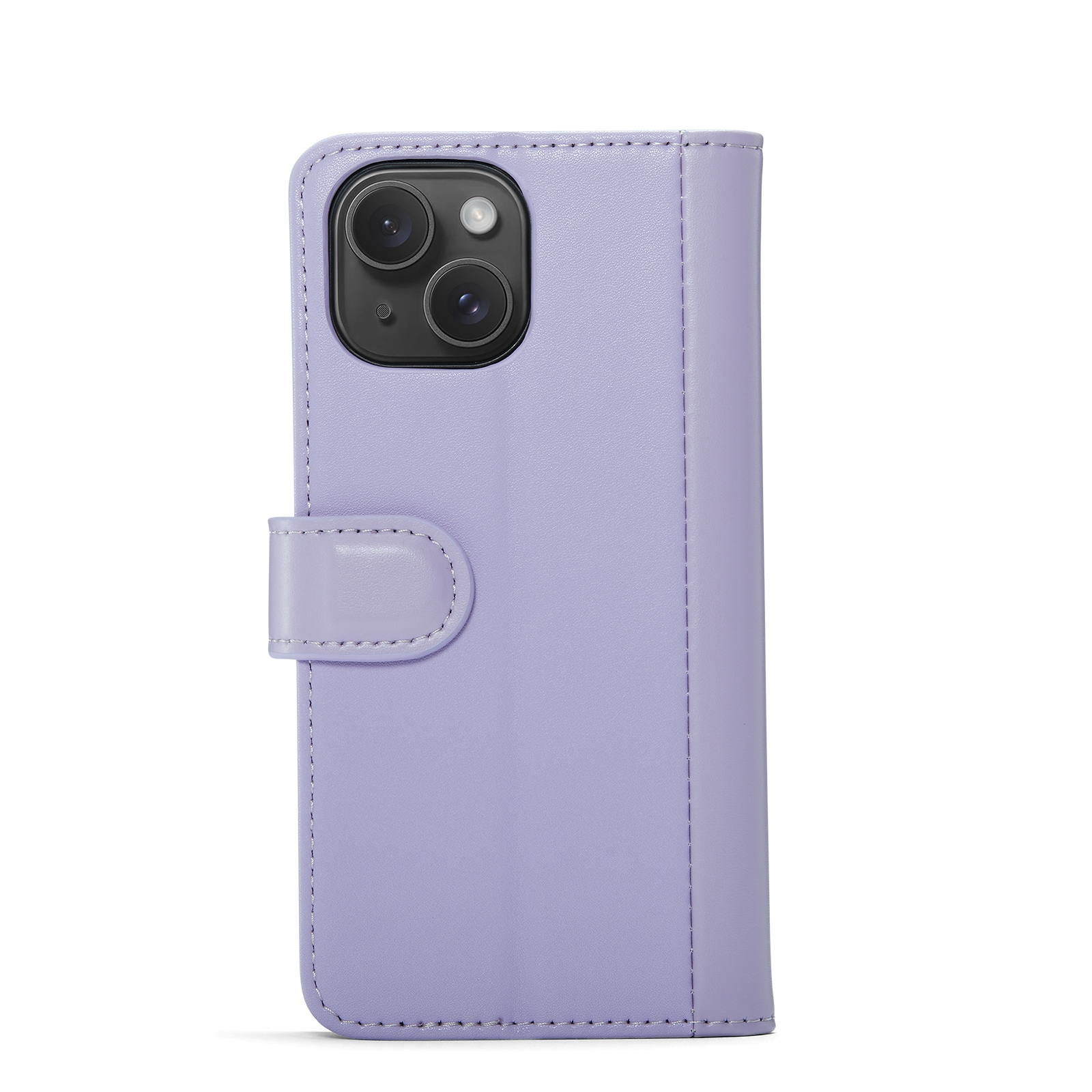 iPhone 15 Lommeboketui i ekte skinn, Lilla