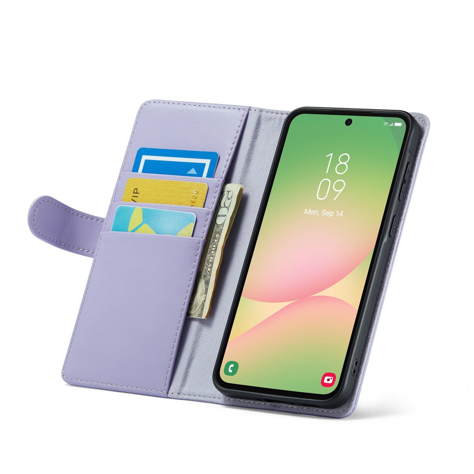 Samsung Galaxy A56 Lommeboketui i ekte skinn, Lilla