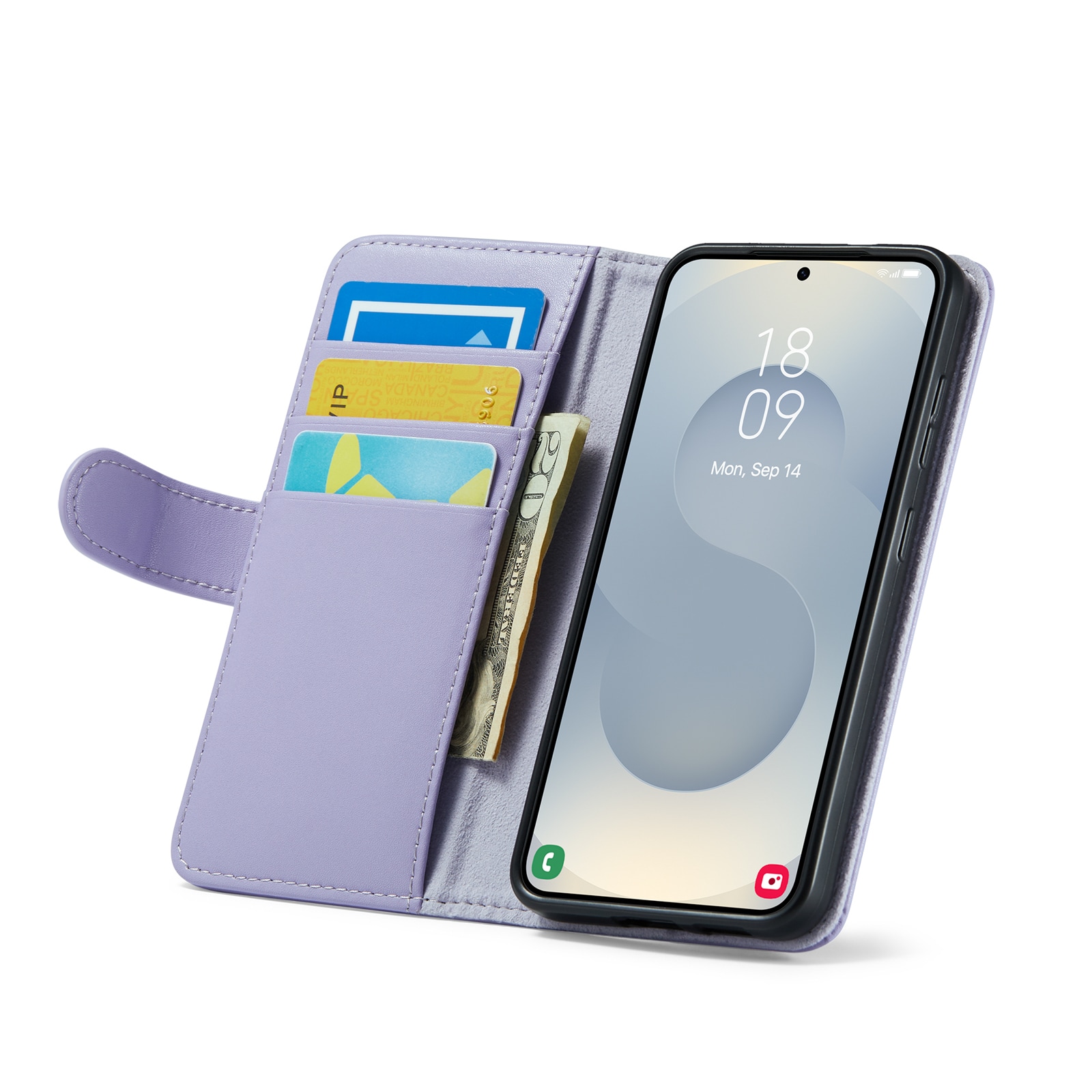 Samsung Galaxy S25 Lommeboketui i ekte skinn, Lilla