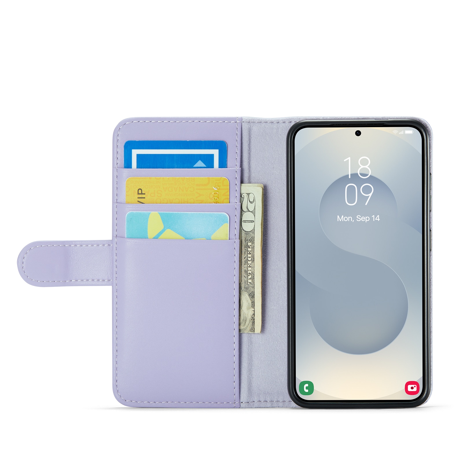 Samsung Galaxy S25 Lommeboketui i ekte skinn, Lilla