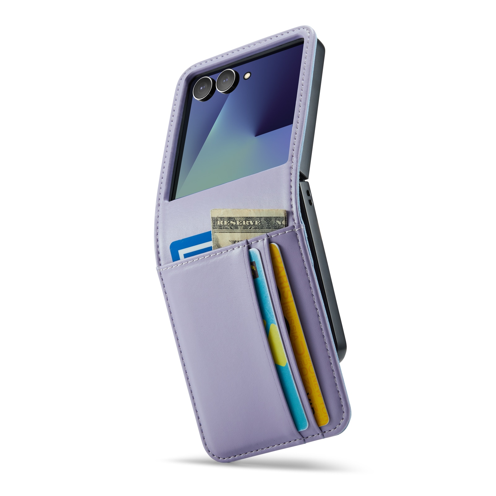 Samsung Galaxy Z Flip 7 Lommeboketui i ekte skinn, Lilla