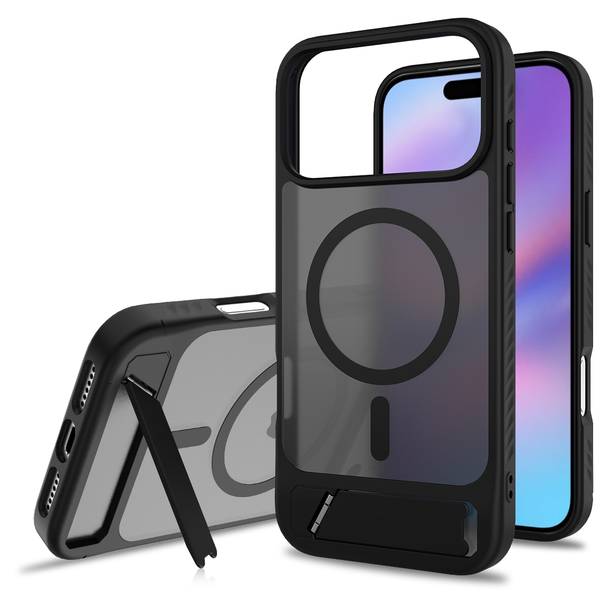 iPhone 17 Pro Magnetisk hybriddeksel med innebygd stativ, Svart