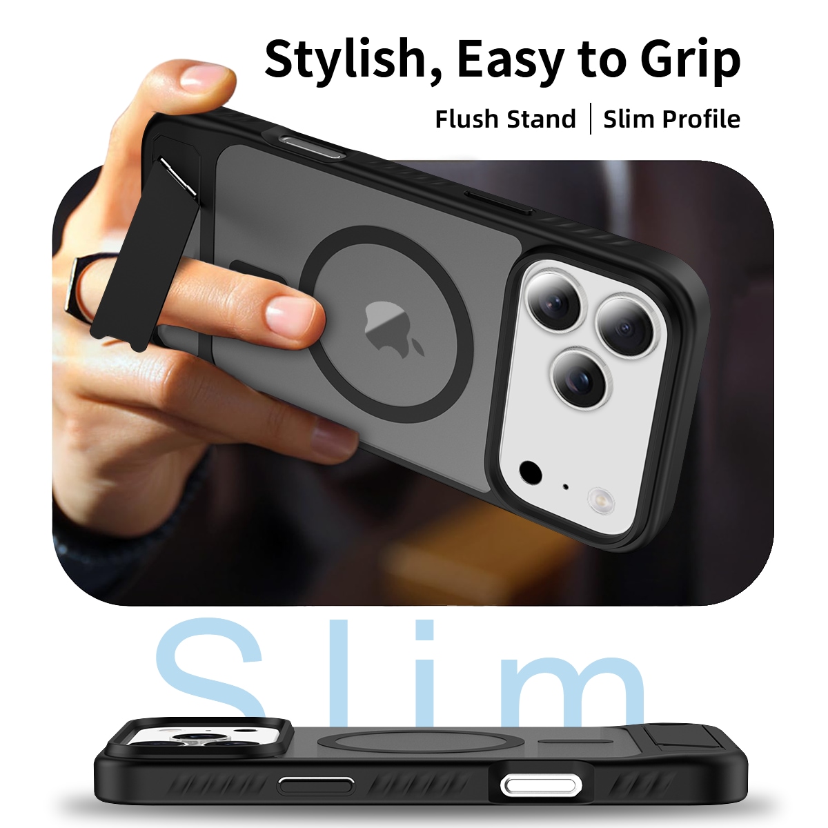 iPhone 17 Pro Max Magnetisk hybriddeksel med innebygd stativ, Svart