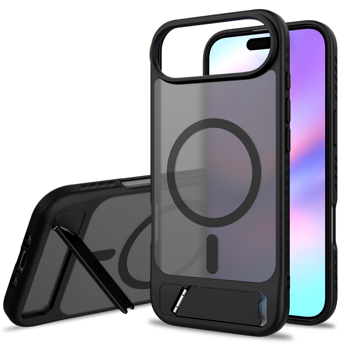 iPhone 17 Air Magnetisk hybriddeksel med innebygd stativ, Svart