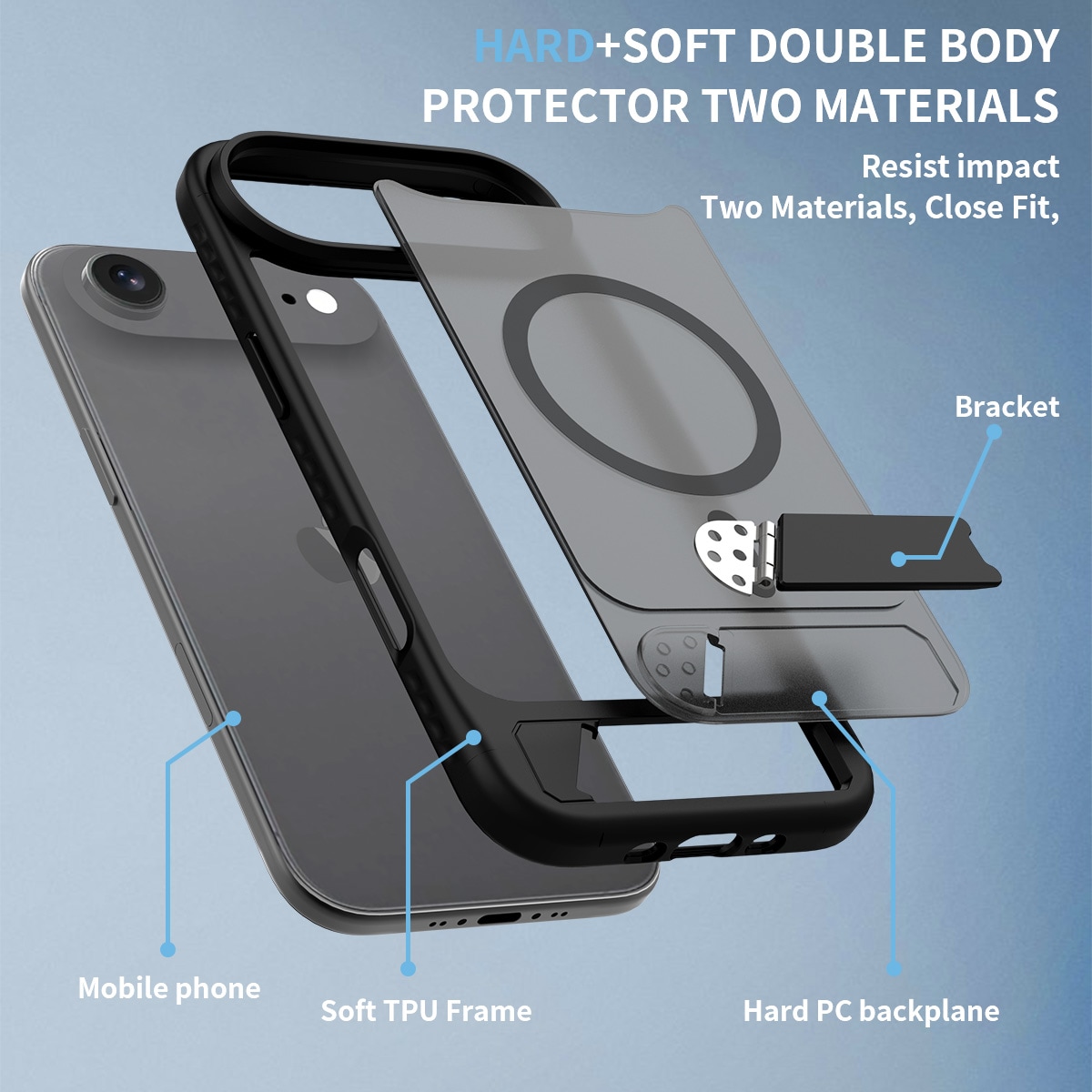 iPhone 17 Air Magnetisk hybriddeksel med innebygd stativ, Svart