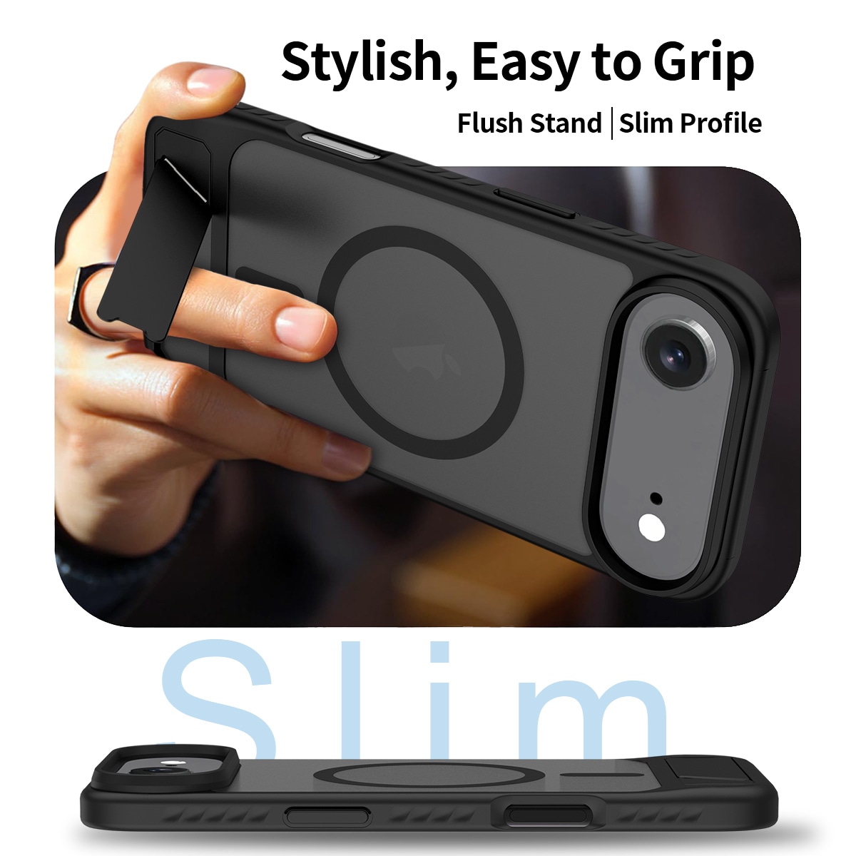 iPhone Air Magnetisk hybriddeksel med innebygd stativ, Svart