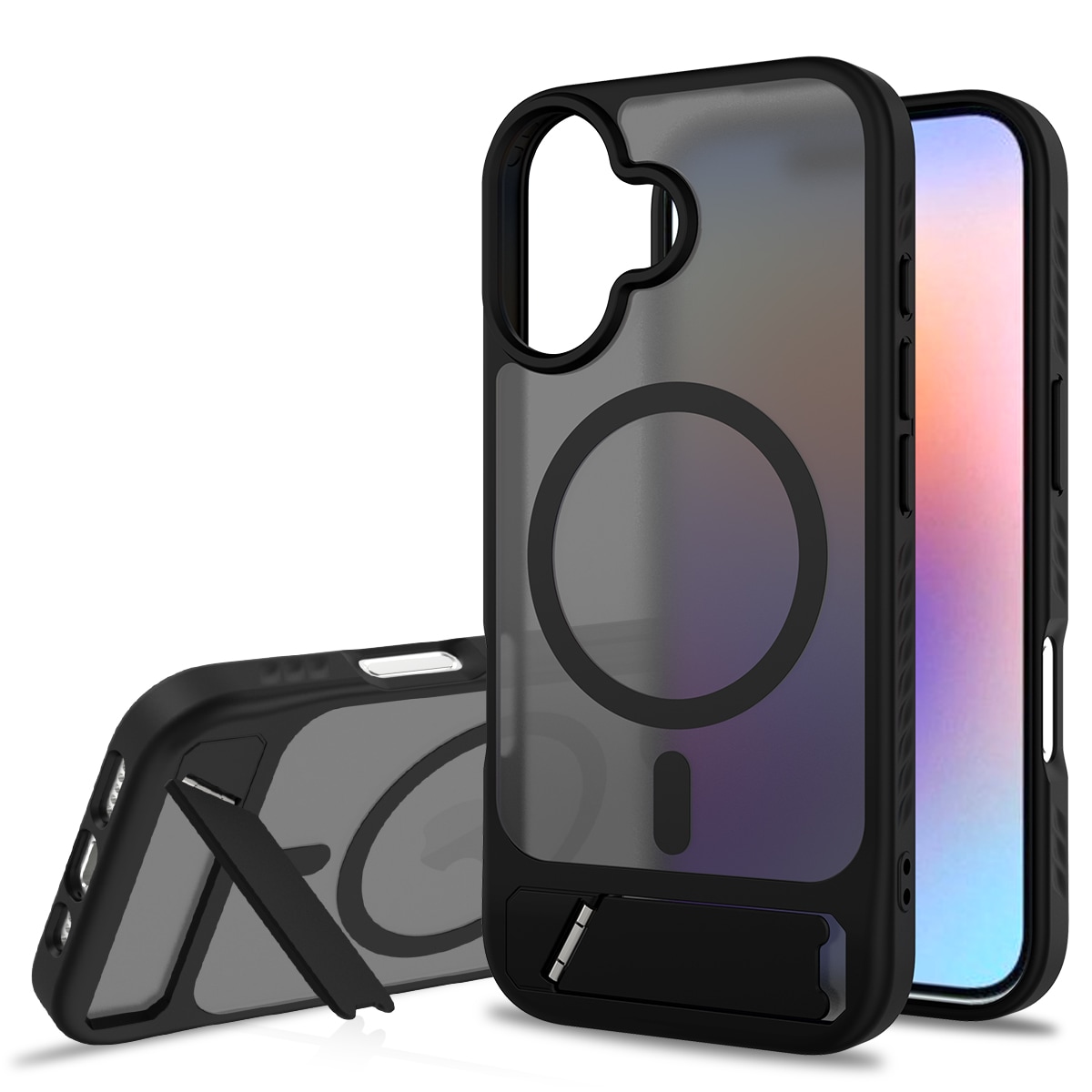 iPhone 17 Magnetisk hybriddeksel med innebygd stativ, Svart