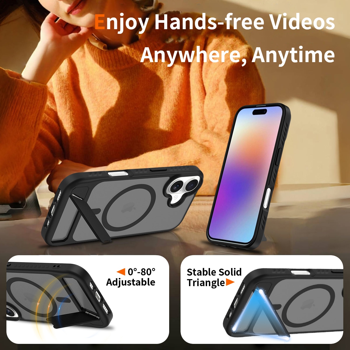 iPhone 17 Magnetisk hybriddeksel med innebygd stativ, Svart