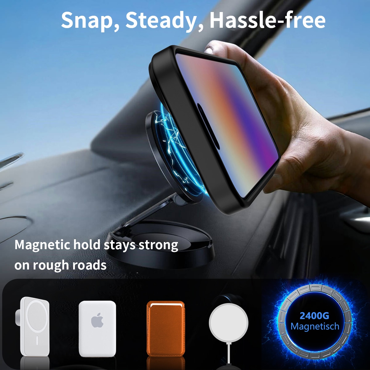 iPhone 17 Magnetisk hybriddeksel med innebygd stativ, Svart