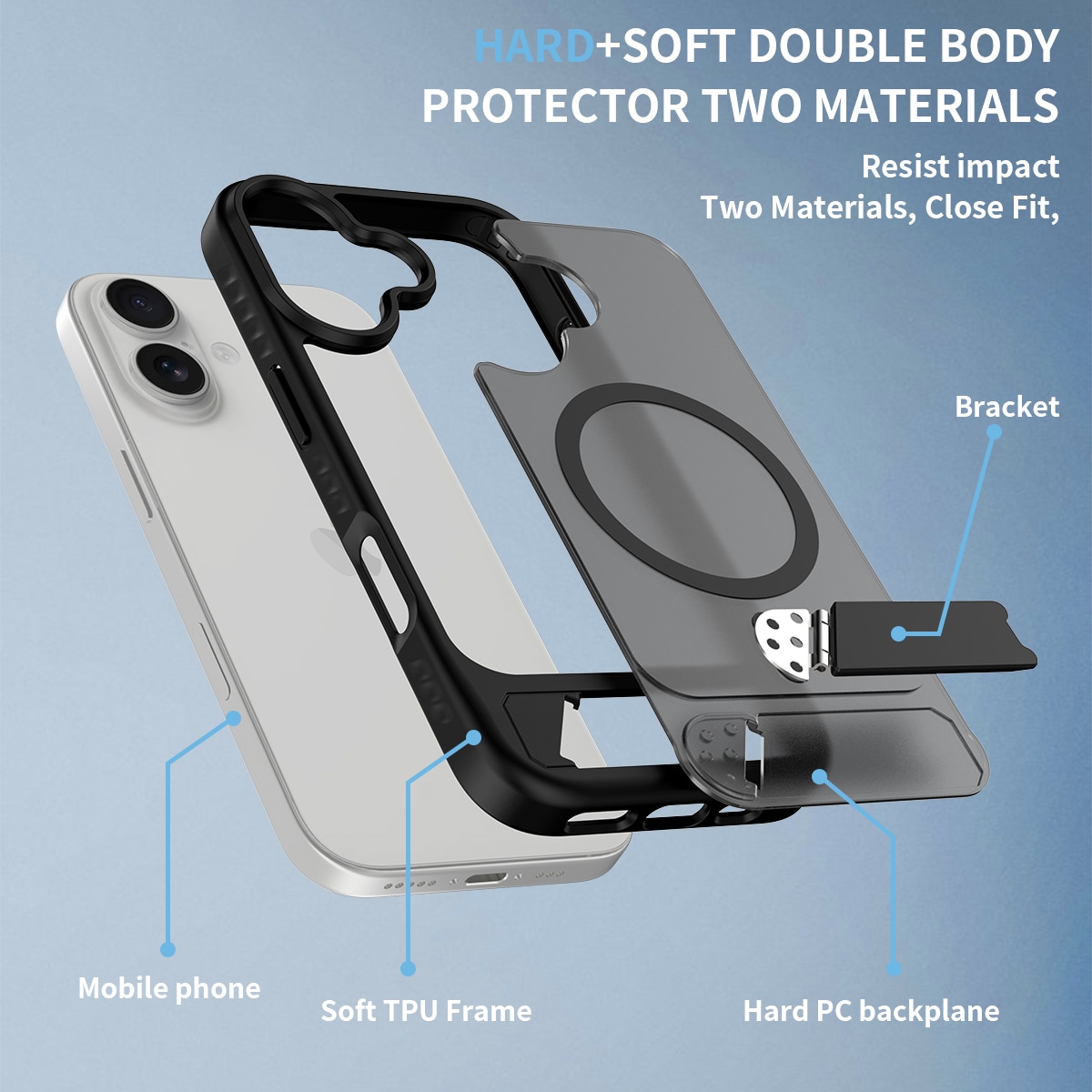 iPhone 17 Magnetisk hybriddeksel med innebygd stativ, Svart