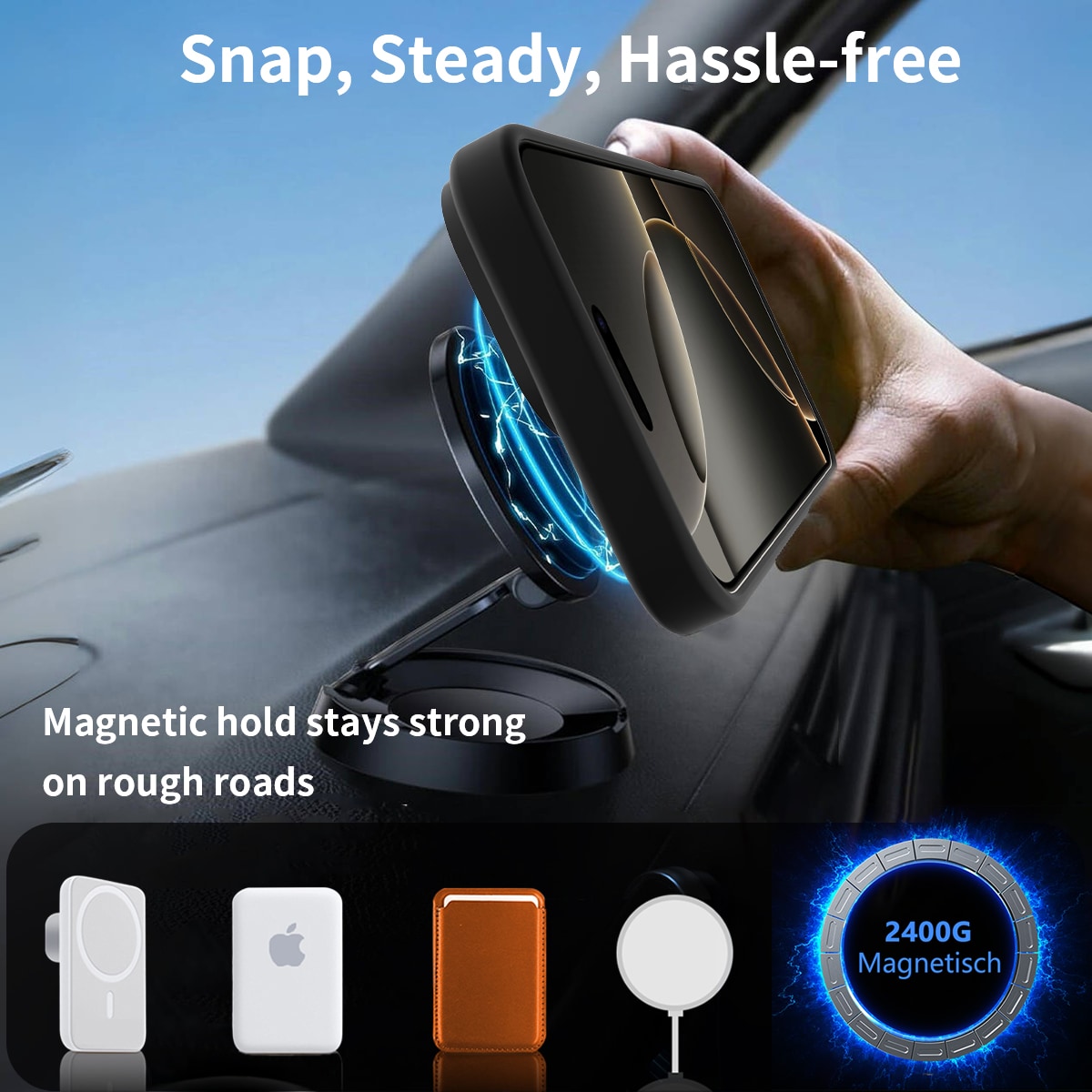 iPhone 17 Magnetisk hybriddeksel med innebygd stativ, Svart