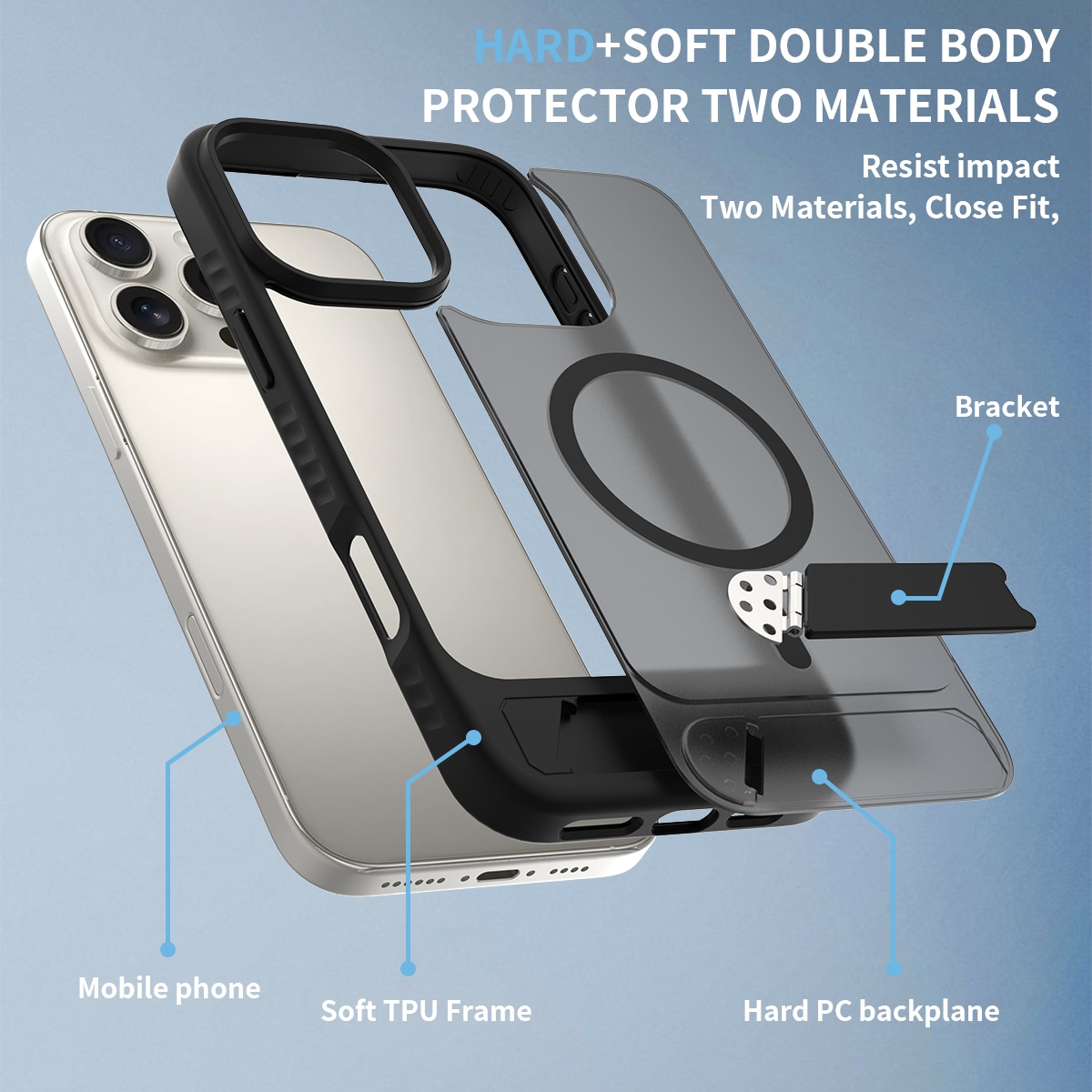 iPhone 17 Magnetisk hybriddeksel med innebygd stativ, Svart