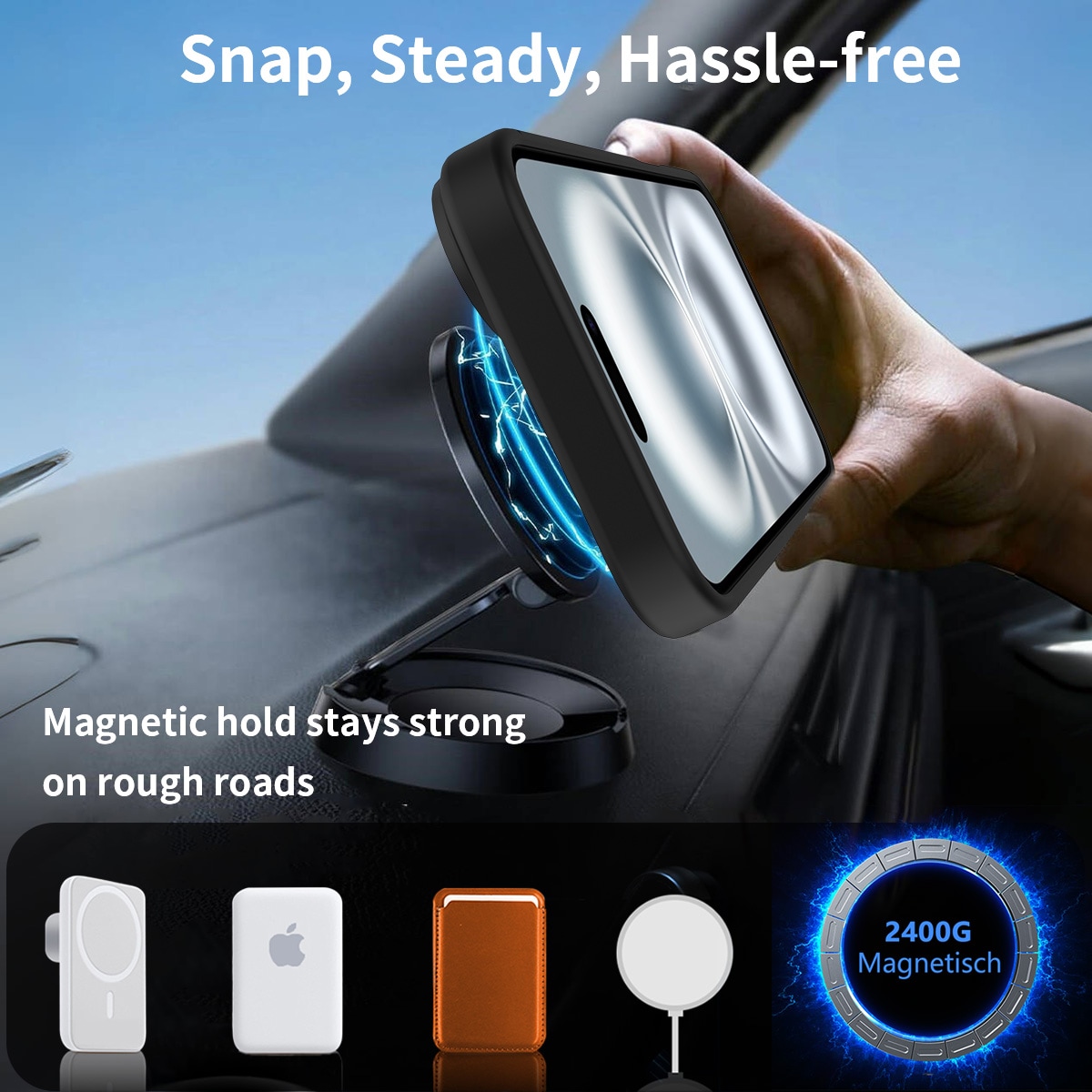 iPhone 16 Magnetisk hybriddeksel med innebygd stativ, Svart