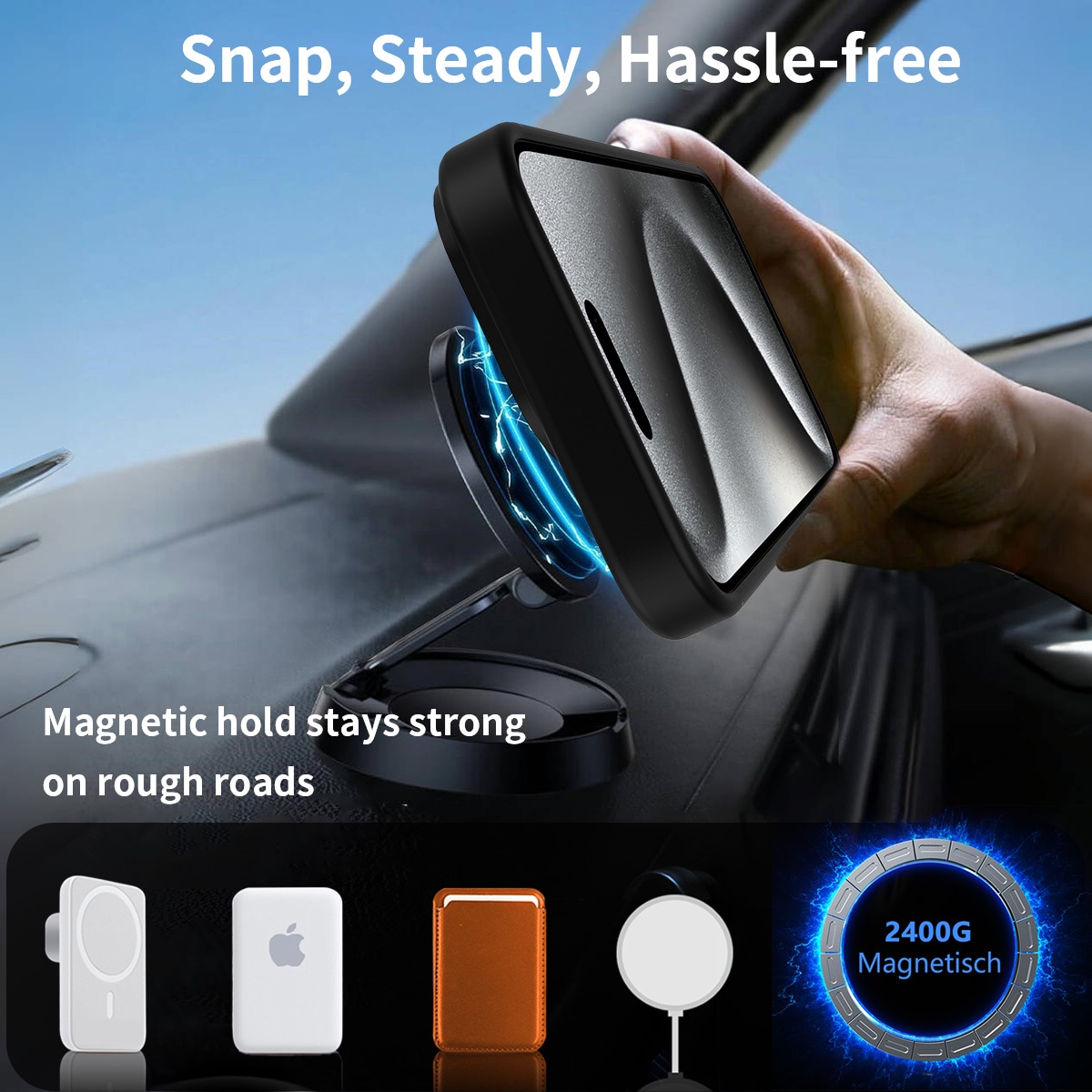 iPhone 15 Pro Magnetisk hybriddeksel med innebygd stativ, Svart