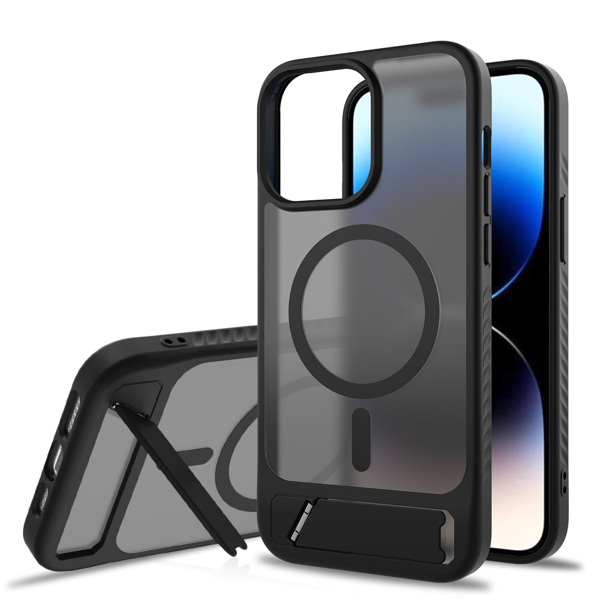 iPhone 14 Pro Max Magnetisk hybriddeksel med innebygd stativ, Svart