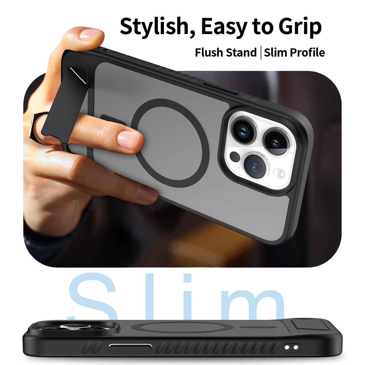 iPhone 14 Pro Max Magnetisk hybriddeksel med innebygd stativ, Svart