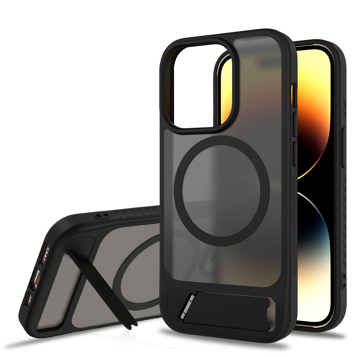 iPhone 14 Pro Magnetisk hybriddeksel med innebygd stativ, Svart